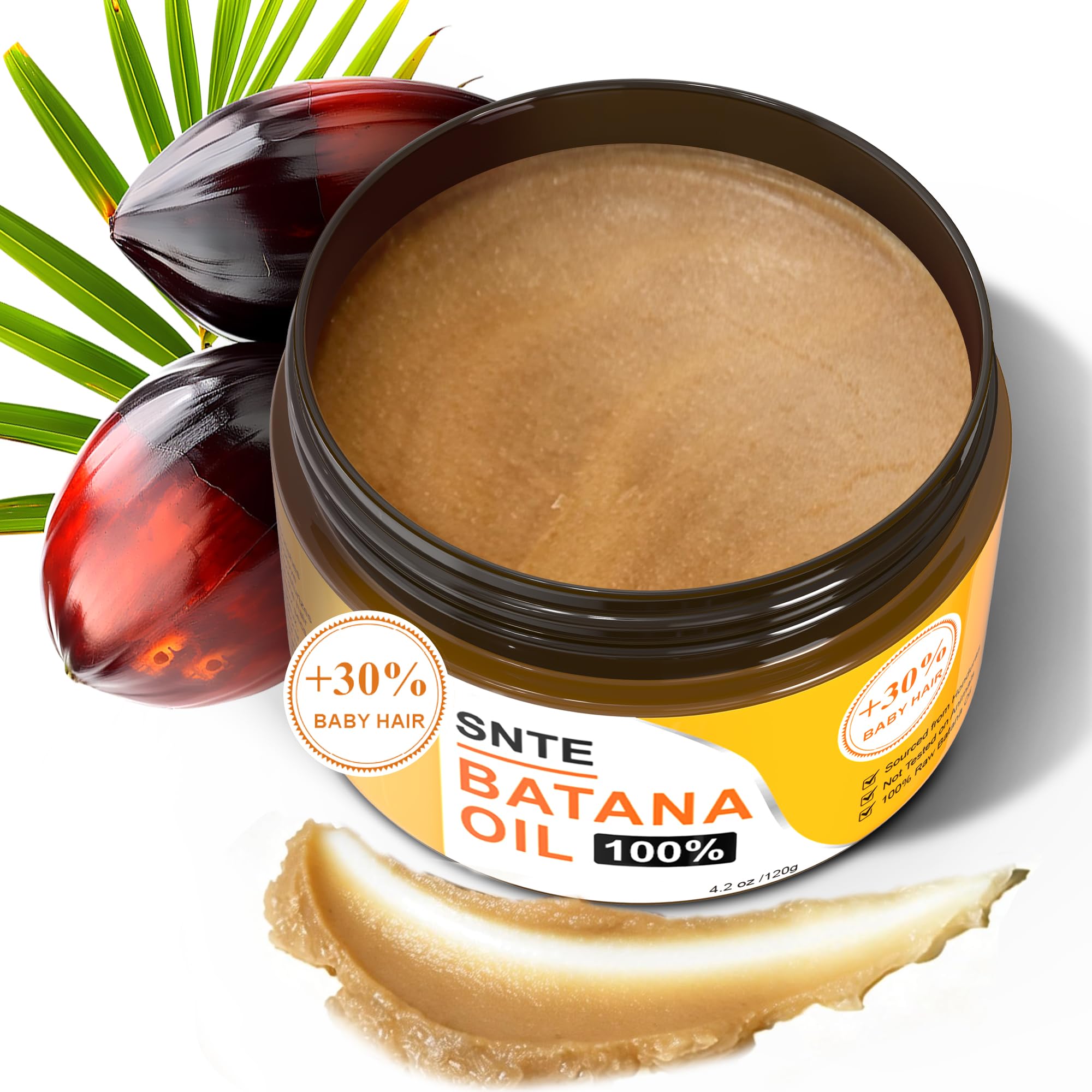 Raw Batana Oil for Hair Growth, 100% Organic Batana Oil Paste - Unrefined from Honduras for Prevents Hair Loss, Increase Thickness and Strengthen Hair, Non-Greasy Suitable for Women ＆ Men, 4.2 Oz