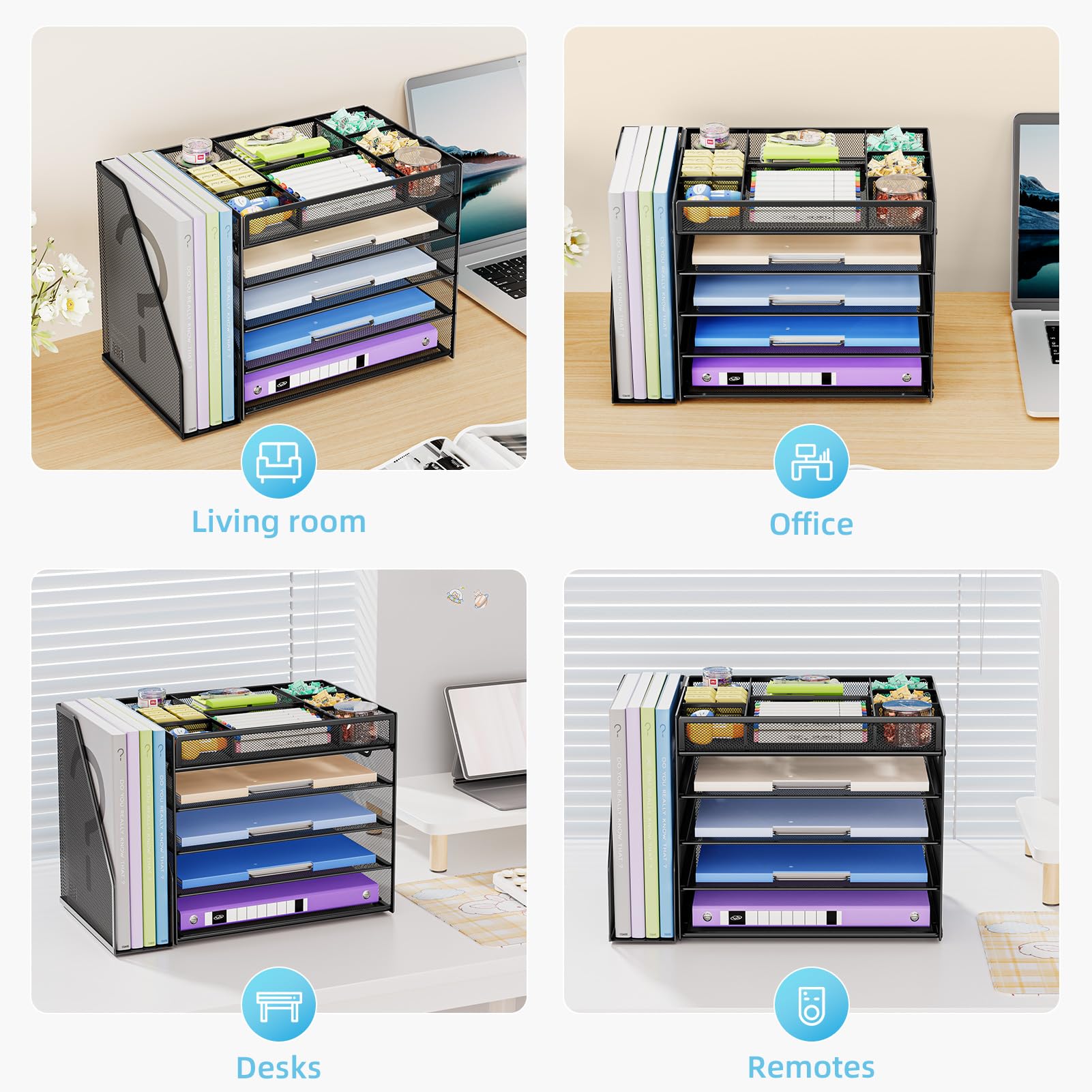 Marbrasse Organizer da scrivania a 5 livelli con porta documenti, organizer per vassoio per lettere, organizer da scrivania con scomparti regolabili, organizer da scrivania in rete e accessori per