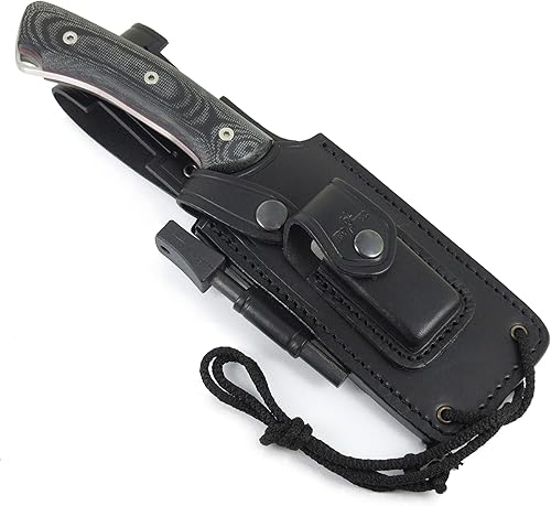 Miniatura 5 de JEO-TEC N35 Bushcraft - Cuchillo de caza de supervivencia MOVA-58, 10 pulgadas en general, funda multiposición de cuero genuino + Firesteel + piedra