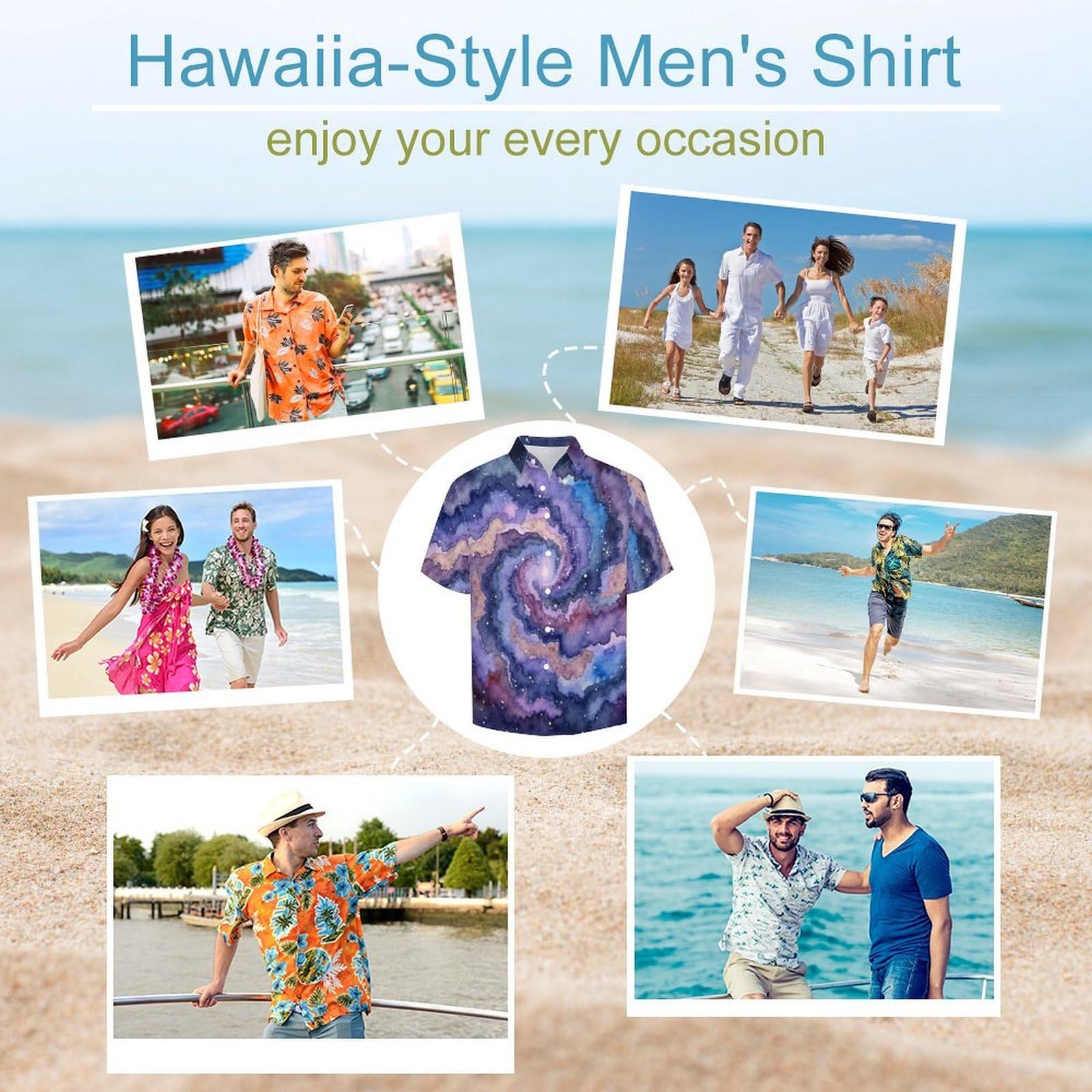Camicie a Maniche Corte da Uomo - Camicie da Spiaggia con Stampa Galassia A Spirale Acquerello, Funky Estiva Cool Camicia Hawaiana Monopetto Camicia S-7XL