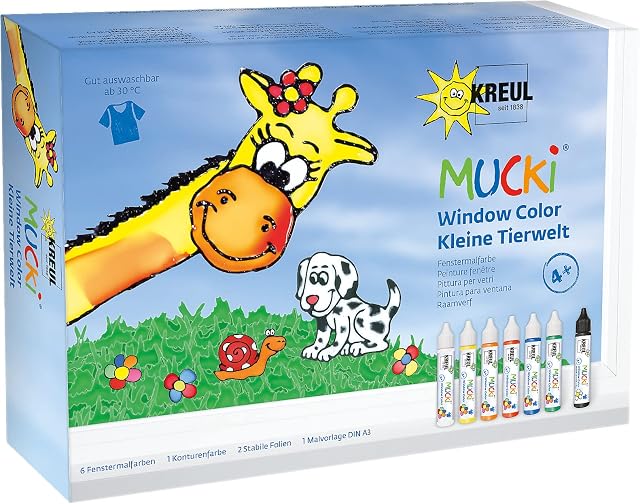 KREUL 24451 - Mucki Window Color Kleine Tierwelt Juego de colores para ventanas con 7 lápices de colores…