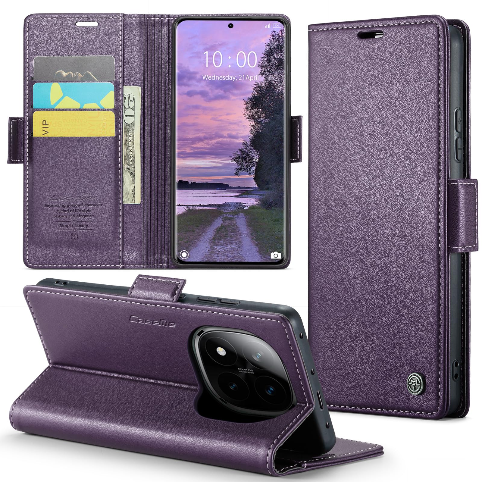 Funda para Xiaomi Redmi Note 14 Pro 5G / Poco X7, Funda de Cierre Magnético, Cartera de Cuero PU con [Bloqueo RFID], Soporte, Ranura para Tarjetas, Case para Redmi Note 14 Plus 5G, Púrpura