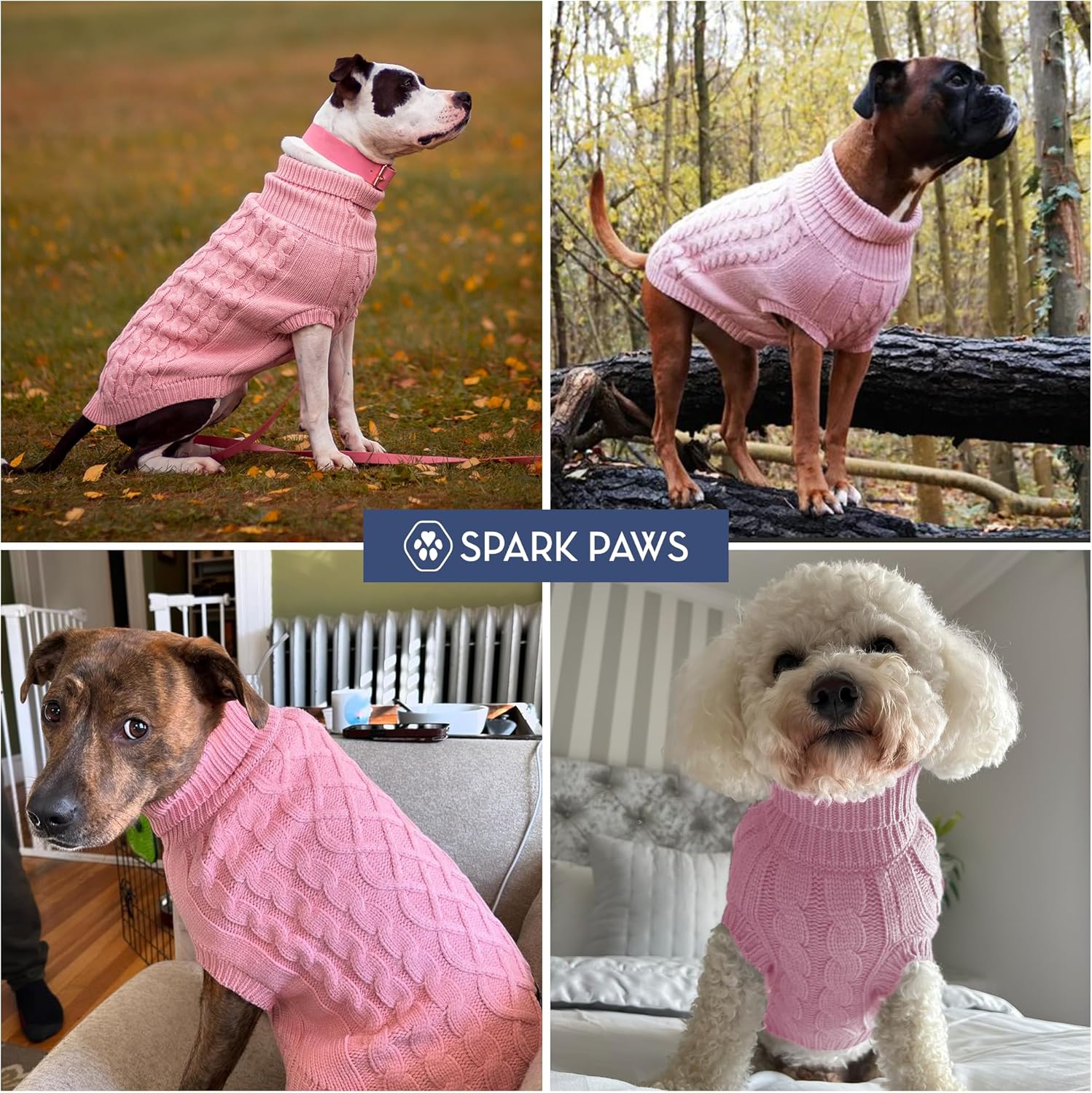 Spark Paws Knit Dog Sweater – Ultra Soft Warm Winter Dog Sweater for Small, Medium & Large Dogs – Stretch Fit Pet Sweater for French Bulldog, Pitbull, Girl & Boy Dogs Jacket, (Pink Cableknit, 4XL)