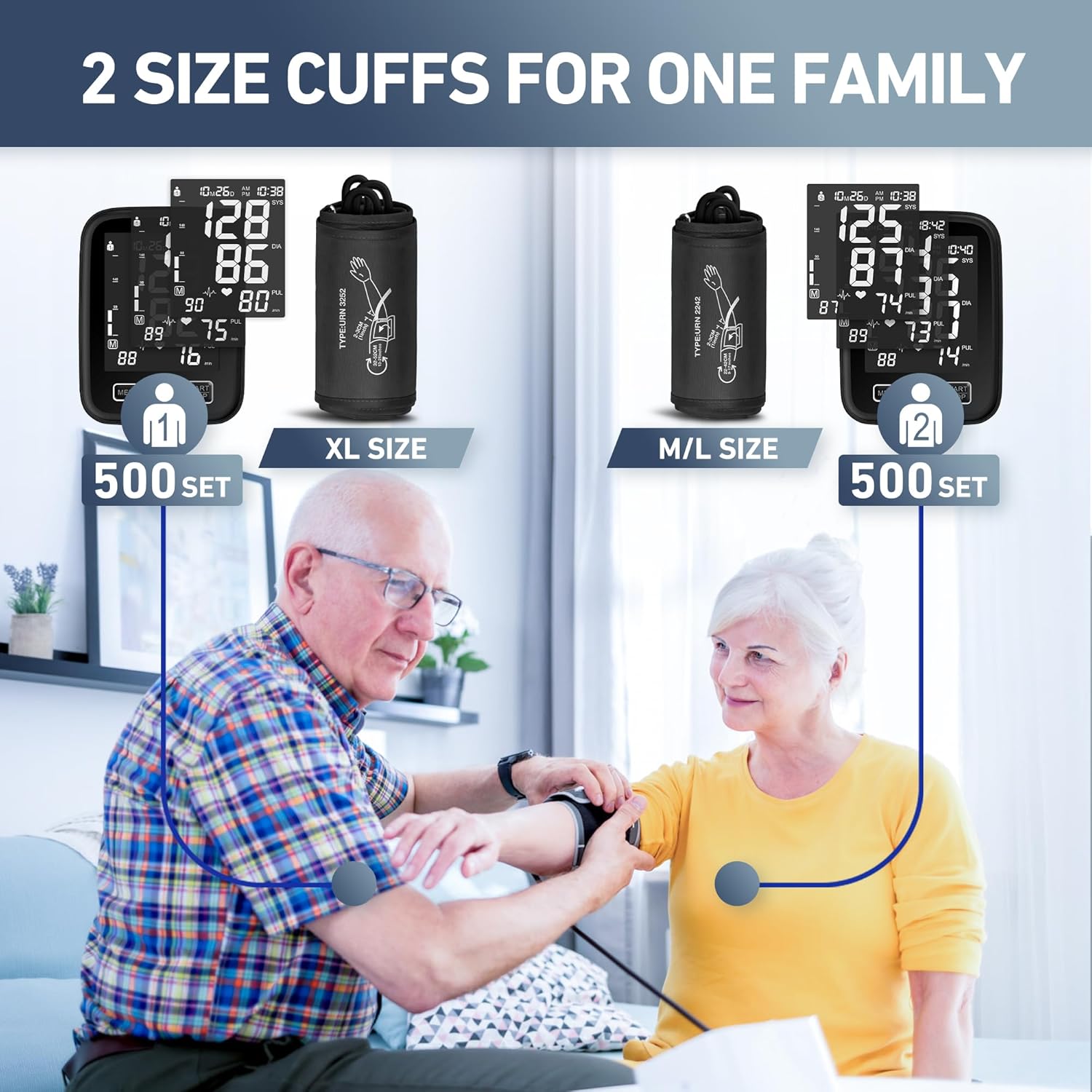 Blood Pressure Machine for Home Use - 9"-17" M/L & 13"-21" XL Cuffs, 2 Size Cuffs Medium/Large and Extra Large, Accurate Digital Automatic Upper Arm BP Monitor, Large Backlit Display, 2-User Mode image 5 of 7 B0CCSLNK3R