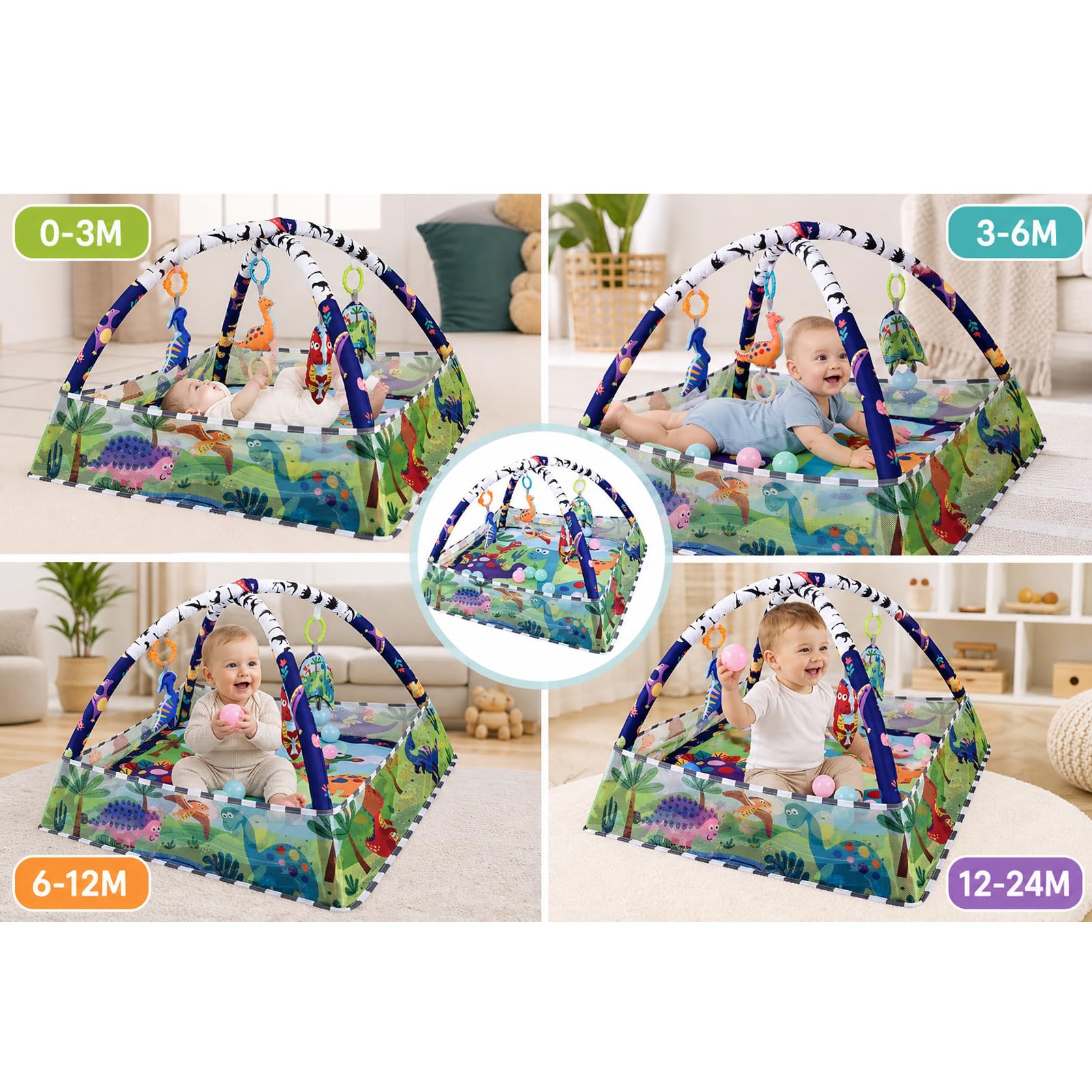 Bebamour Baby Spielmatten Bodenturngeräte von Geburt an, 18 Bälle, 5PCS Hängespielzeug, weiche Baby Play Activity Gym Spielmatten Bodenturngeräte für 0-24Monate(Pink)