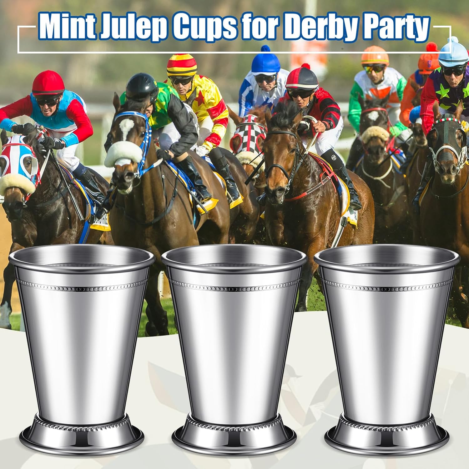 36 Pack Mint Julep Cups with Straws 12 oz Stainless Steel Drinking Metal Cocktail Glasses Beaded Mint Julep Cup for Horse Racing Derby Party Supplies (Silver)