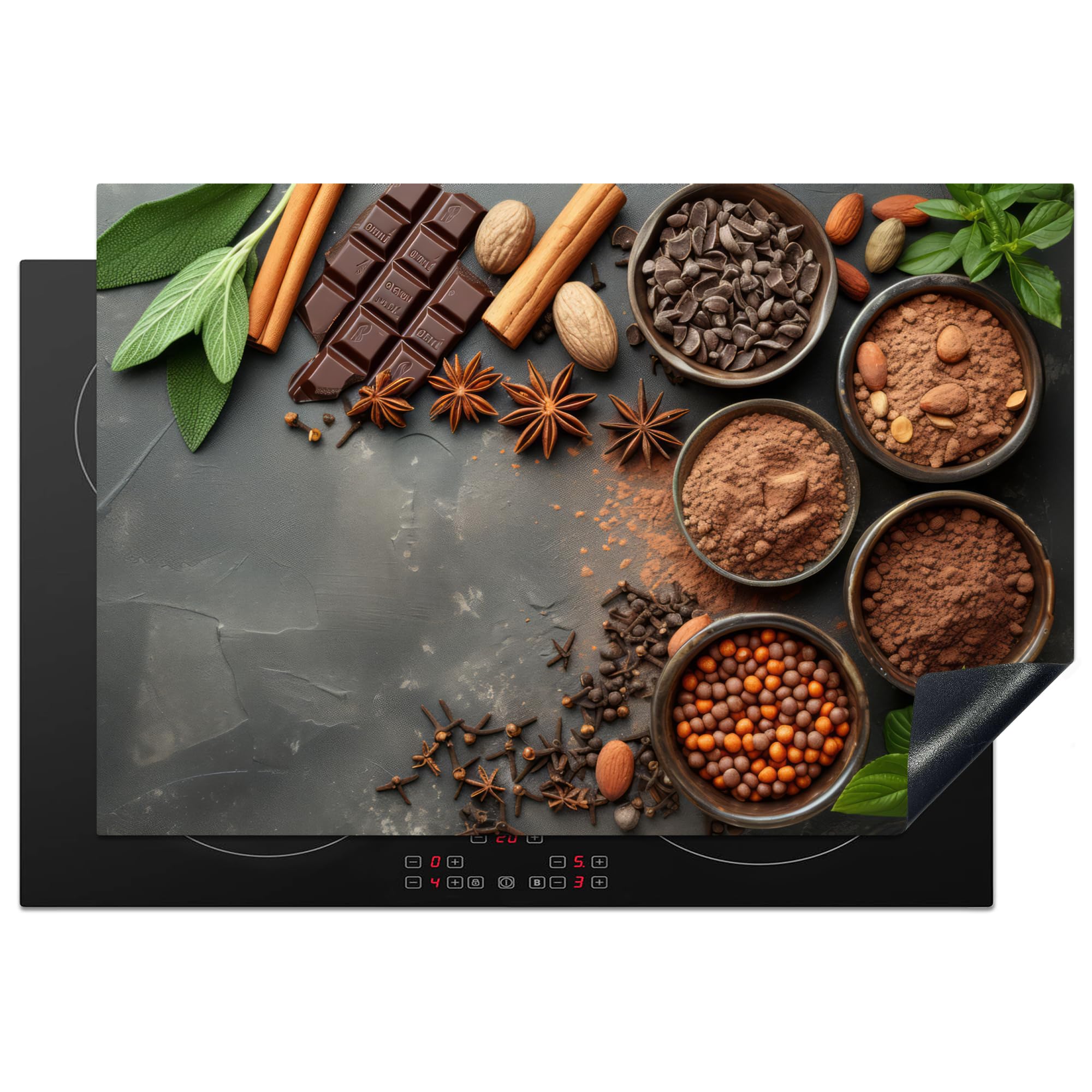 KitchenYeah© Induction Hob Cover Protector Mat 20.3"x29.9" / 76x51.5 cm Kitchen Universal Ceramic Covers for Electric Cookers Vinyl Spices - Chocolate - Concrete - Spices - Cocoa