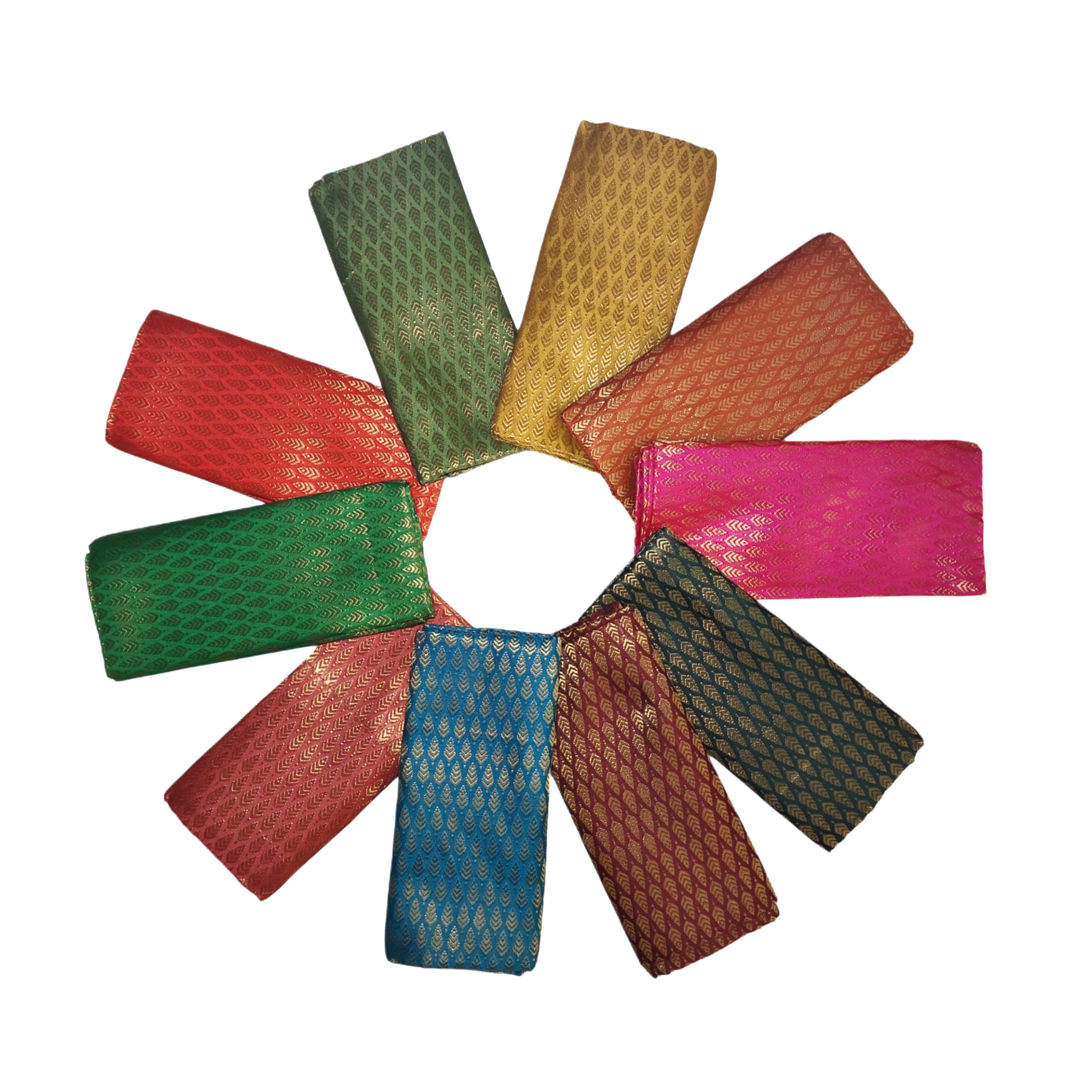 Women's Silk Cotton Blouse Material (Pack of 10 Pcs) Multicolour, Leaf Design, Zari Work, 1 Metre Each for Varalakshmi Vratham, Navratri, Durga Puja, Wedding, Return Gifts-picture-13