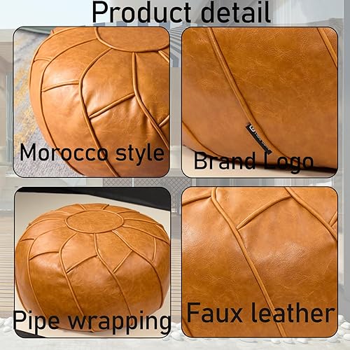 Miniatura 45 de Louis Donné Funda otomana marroquí sin relleno de 21 pulgadas, taburete de cuero sintético hecho a mano, funda redonda de almacenamiento, decoración