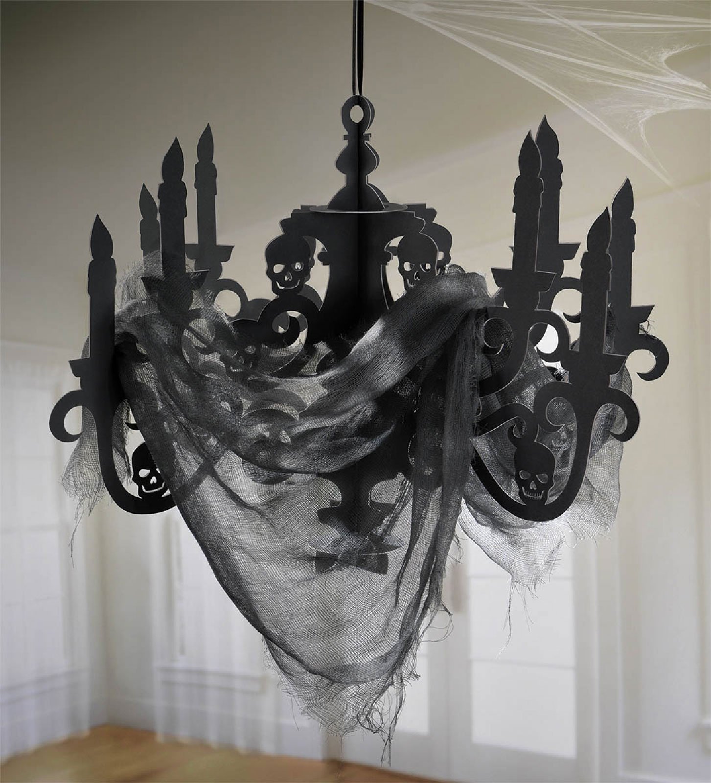 Creepy Candelabra Centrepiece Halloween Hanging Candle Decoration with Gauze Haunted House Gothic Décor
