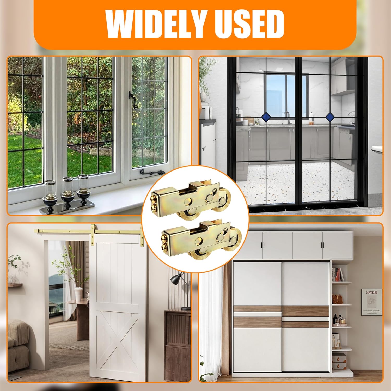 4 Pack Sliding Door Rollers Replacement Kit 1-1/4" Glass Sliding Door Wheels Hardware Aluminum Alloy Tandem Rollers 198lbs Load Capacity for Patio Door Screen Door Closet Door (4 PCS)