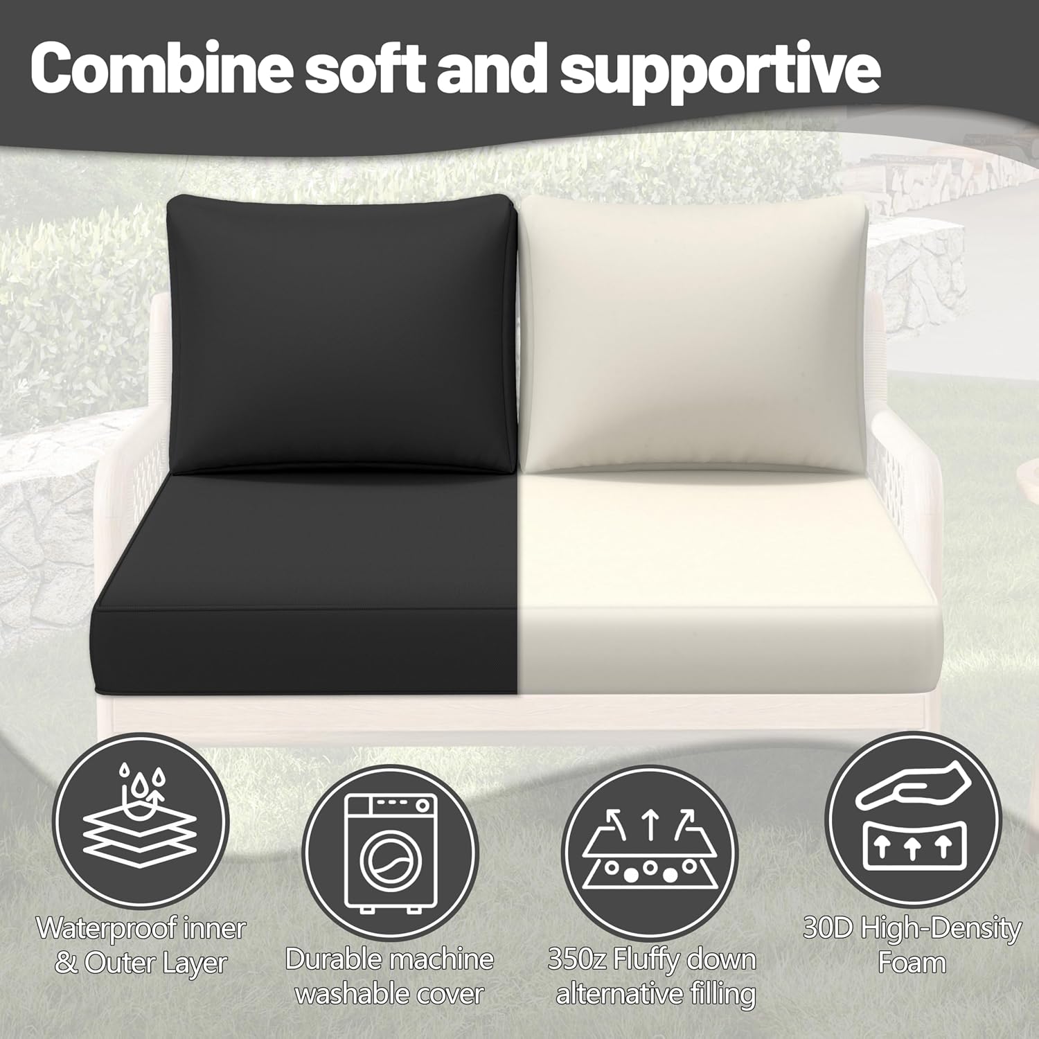 Outdoor Loveseat Cushion Set 46 x 26, Water Repellent and Fadeness Outdoor Cushions for Patio Furniture, Removable Seat Cushion and Couch Back Cushions for Bench and Swing