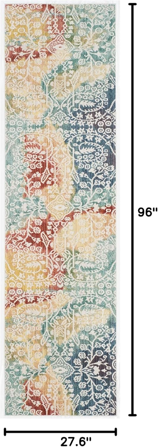SAFAVIEH Mystique Collection Runner Rug - 2'3" x 8', Blue & Rust, Boho Watercolor Design, Non-Shedding & Easy Care, Ideal for High Traffic Areas in Living Room, Bedroom (MYS926T)