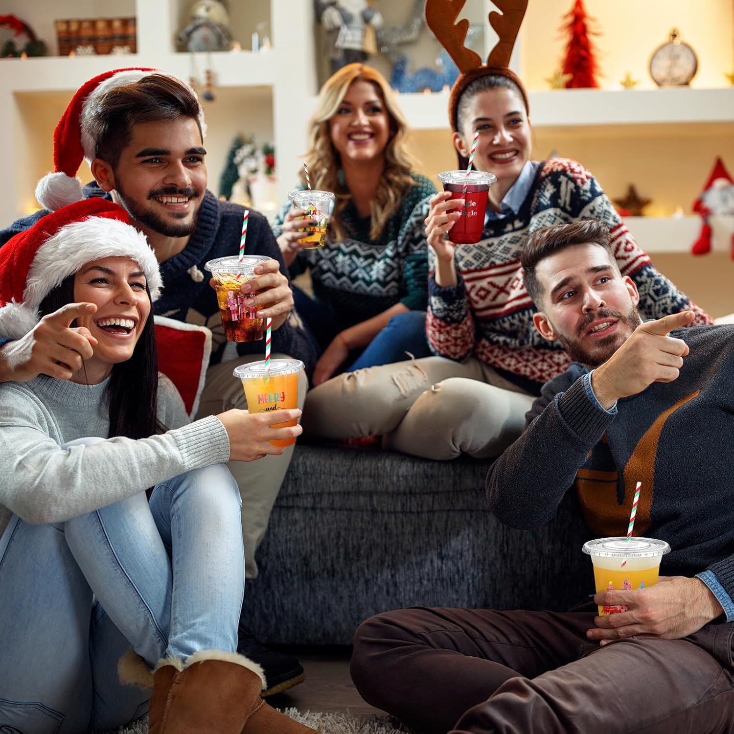 50 Sets Christmas Disposable Cups for Party Decoration with Lids and Straws Plastic 12 oz Nutcracker Red Green Cold Beverage Drinking Cups for Xmas Tree Birthday Party Decorations Supplies