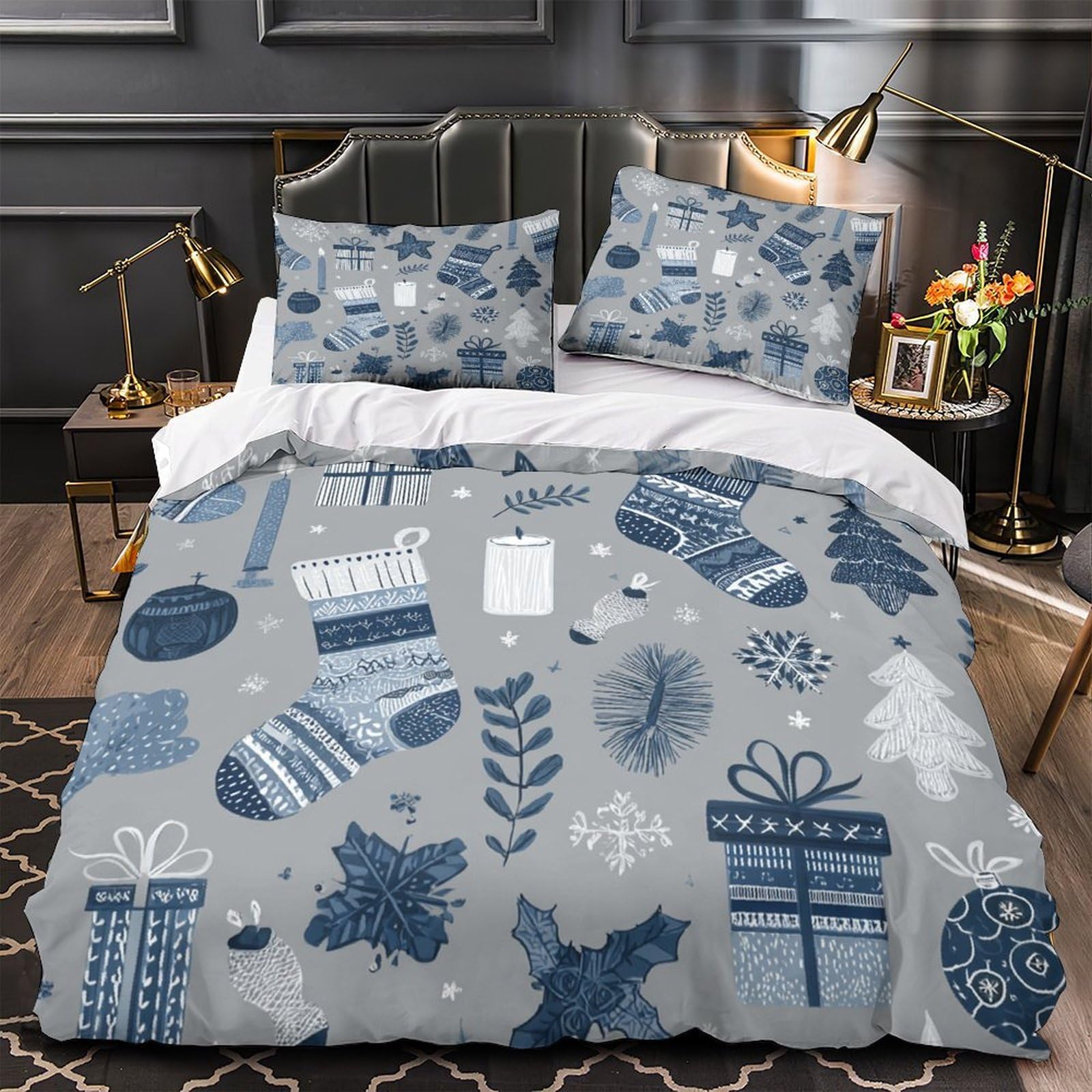 Housse de couette microfibre Noël 135x200 anti-acarien et super douce pour enfant