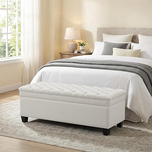 50" Storage Ottoman Bench, Rectangular End of Bed Storage Bench,