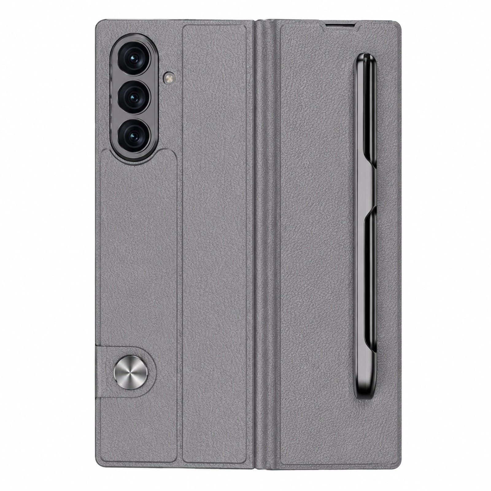 Generic etui kompatybilne z Samsung Galaxy Z Fold 6 (kolor: szary) odporny na wstrząsy skórzany uchwyt na długopis twarde etui z klapką z przednią folią szklaną
