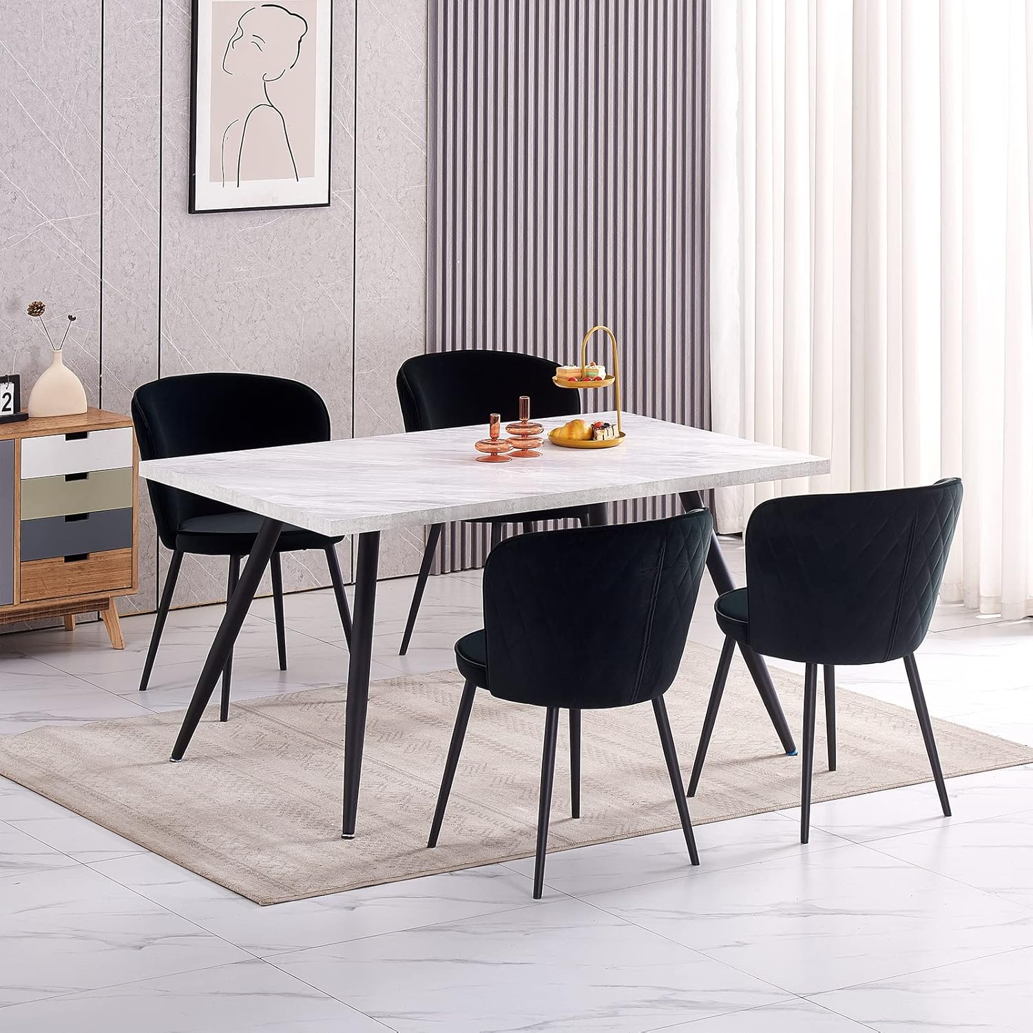 Dining Chairs Set of 4 Black Velvet Kitchen Chairs Counter