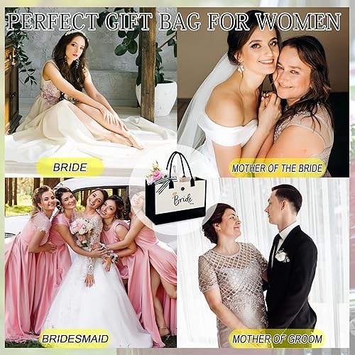 Miniatura 5 de BeeGreen Regalo bordado de luna de miel, regalo para novia, bolsa de lona de 13 onzas con bolsillo interior y cierre de botón exterior, regalos