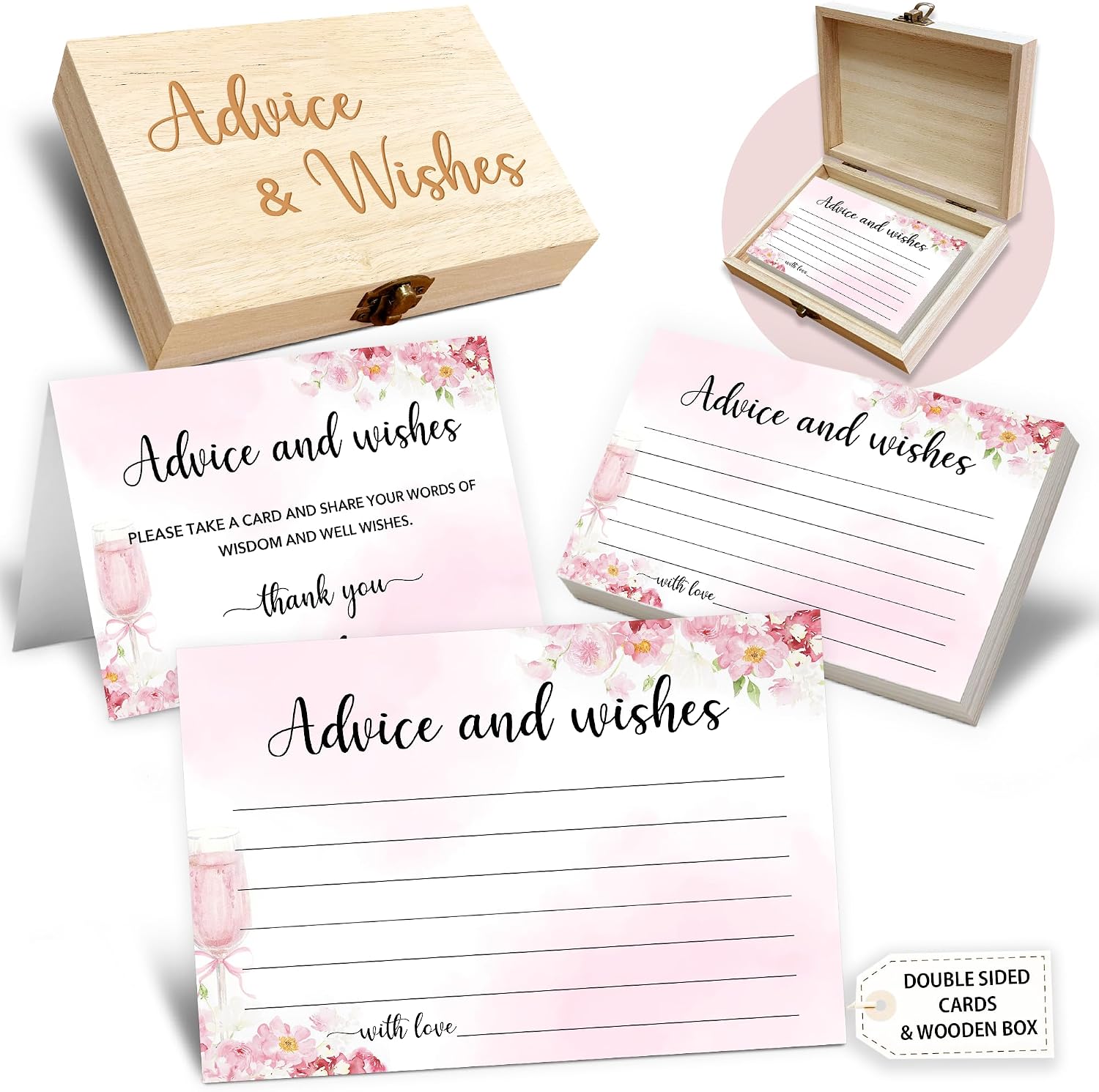 Advice and Wishes Cards Box, 50 Pcs Birthday Wedding Baby Shower Advice Cards, Well Wishes Box for Birthday Party Graduation Bridal Shower Retirement Party, Anniversary(Minimalism) -A07
