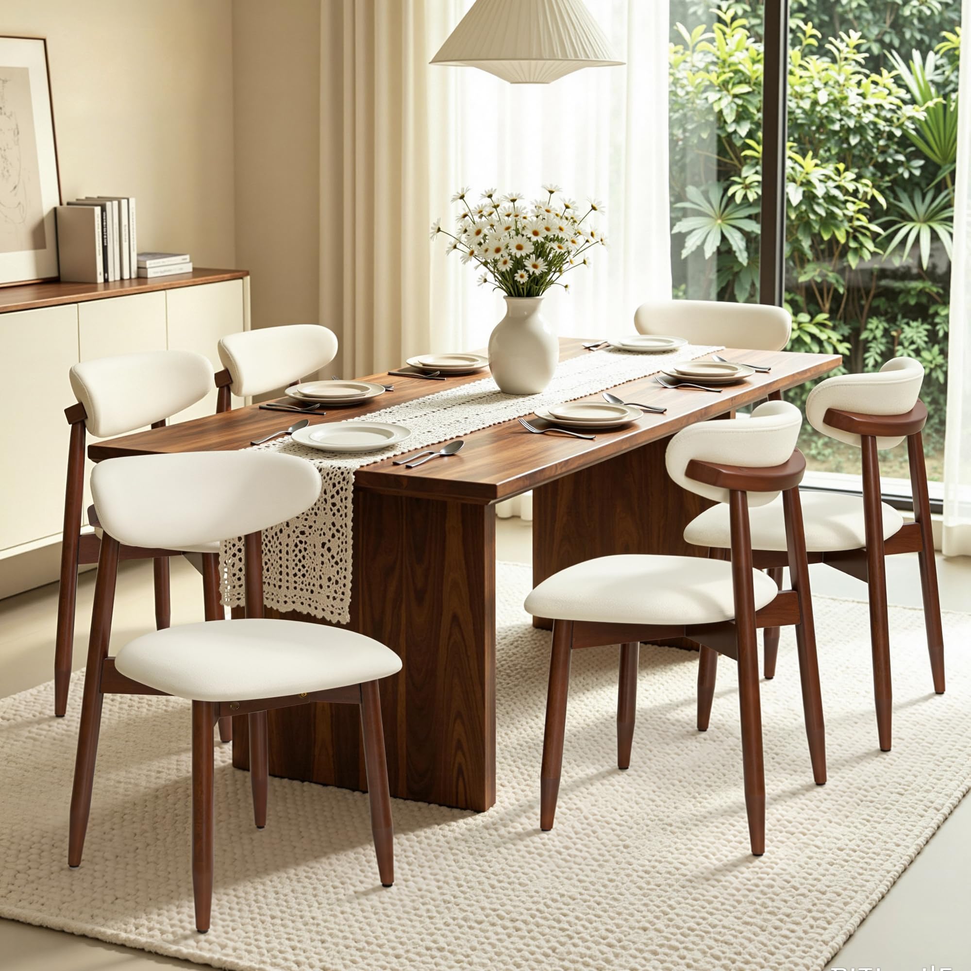 CHUN YI Dining Chairs Set of 6, Upholstered Solid Wood Dining Room Chairs