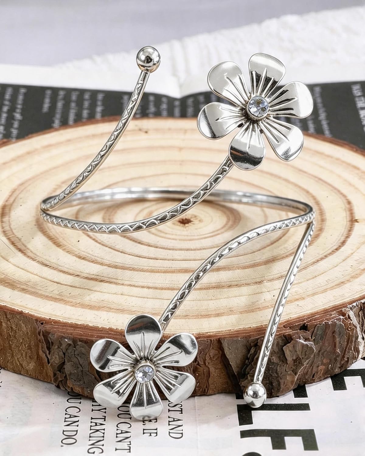 3 Pcs Arm Cuff for Women Adjustable Upper Armband Bangle Flower Armlet Jewelry Minimalist Arm Cuff Bracelet