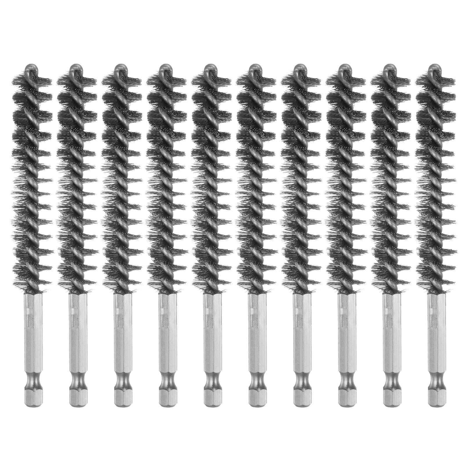 sourcing map 10Pcs 304 Stainless Steel Bore Brush 13mm Dia 4.5" Long Cleaning Twisted Wire Brush with Handle 1/4" Hex Shank for Tubes Ports Bearings, Silver