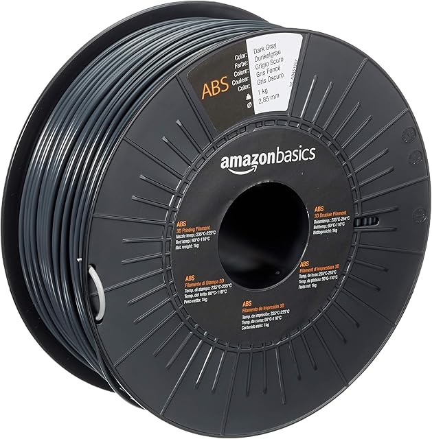 Amazon Basics ABS 3D Printer Filament, 2.85mm, Dark Gray, 1 kg Spool