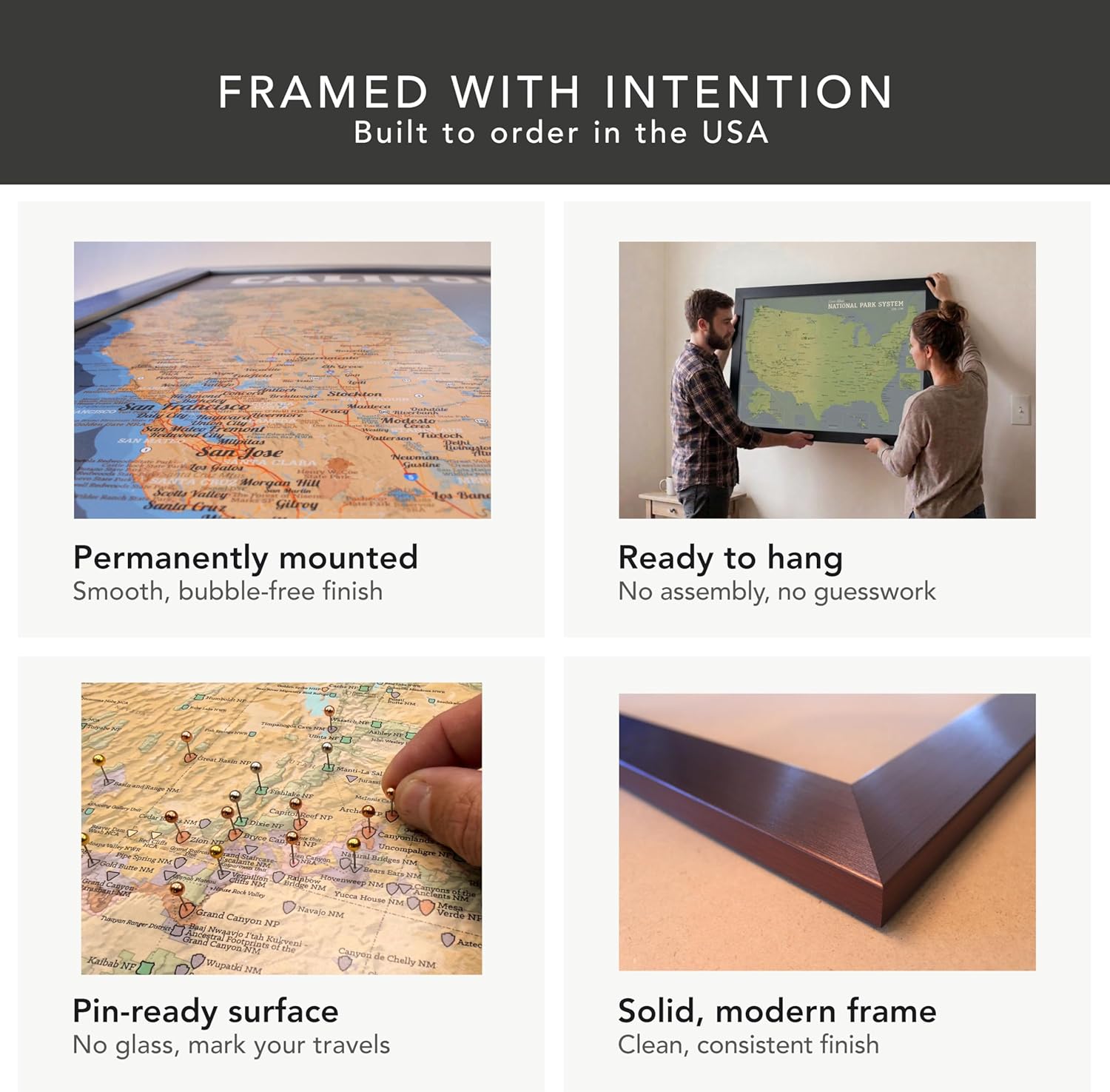 USA National Parks, Monuments & Forests Map 24x36 Poster (Tan & Slate Blue | Black Frame)