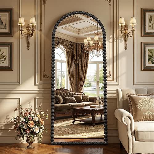 Antok 58" x 21" Arched Full Length Mirror, Antique Beaded