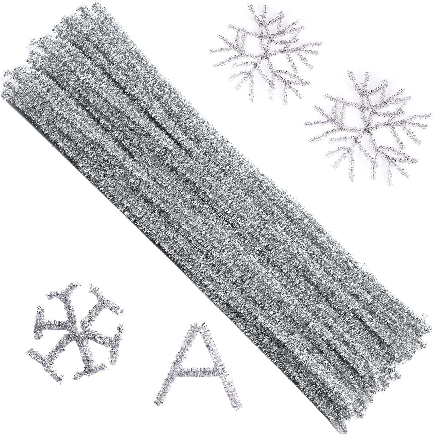 100 Pieces Pipe Cleaners Chenille Stem, Glitter Sliver Pipe Cleaners Set for Pipe Cleaners DIY Arts Crafts Decorations, Chenille Stems Pipe Cleaners (Glitter Sliver)