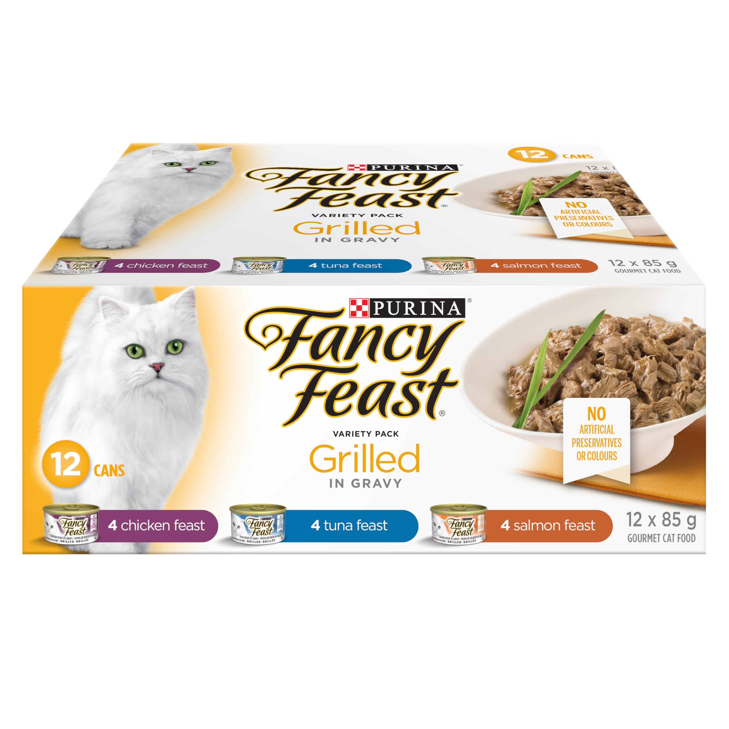 Fancy Feast Grilled Wet Cat Food, in Gravy Variety Pack 3 Flavours - 85 g Can (12 Pack) image 1