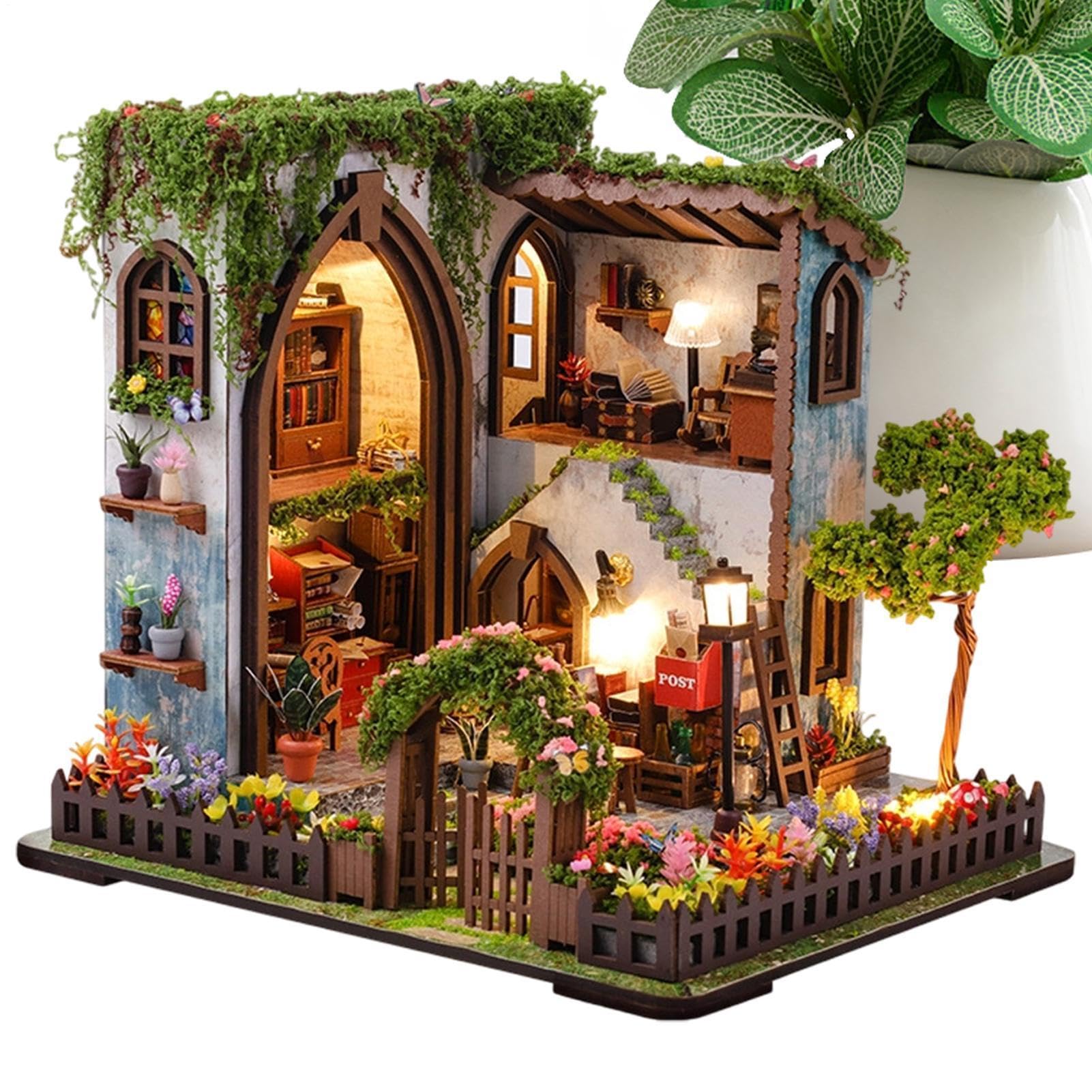 Kit Mini Casa Fai Da Te Luce Calda Realistica in Legno