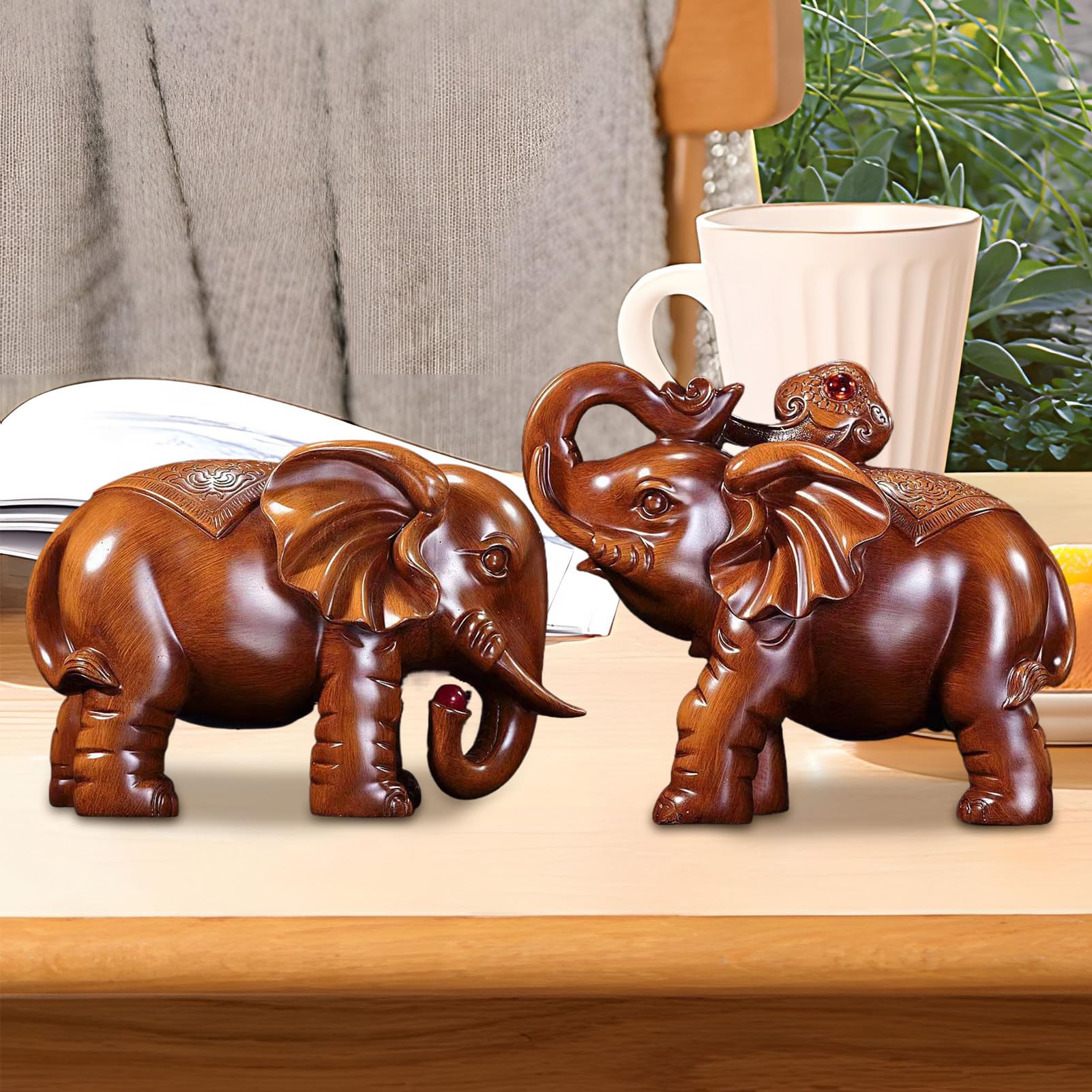 Estatua Elefante De Madera Decoración Rústica Artesanal Para El Hogar