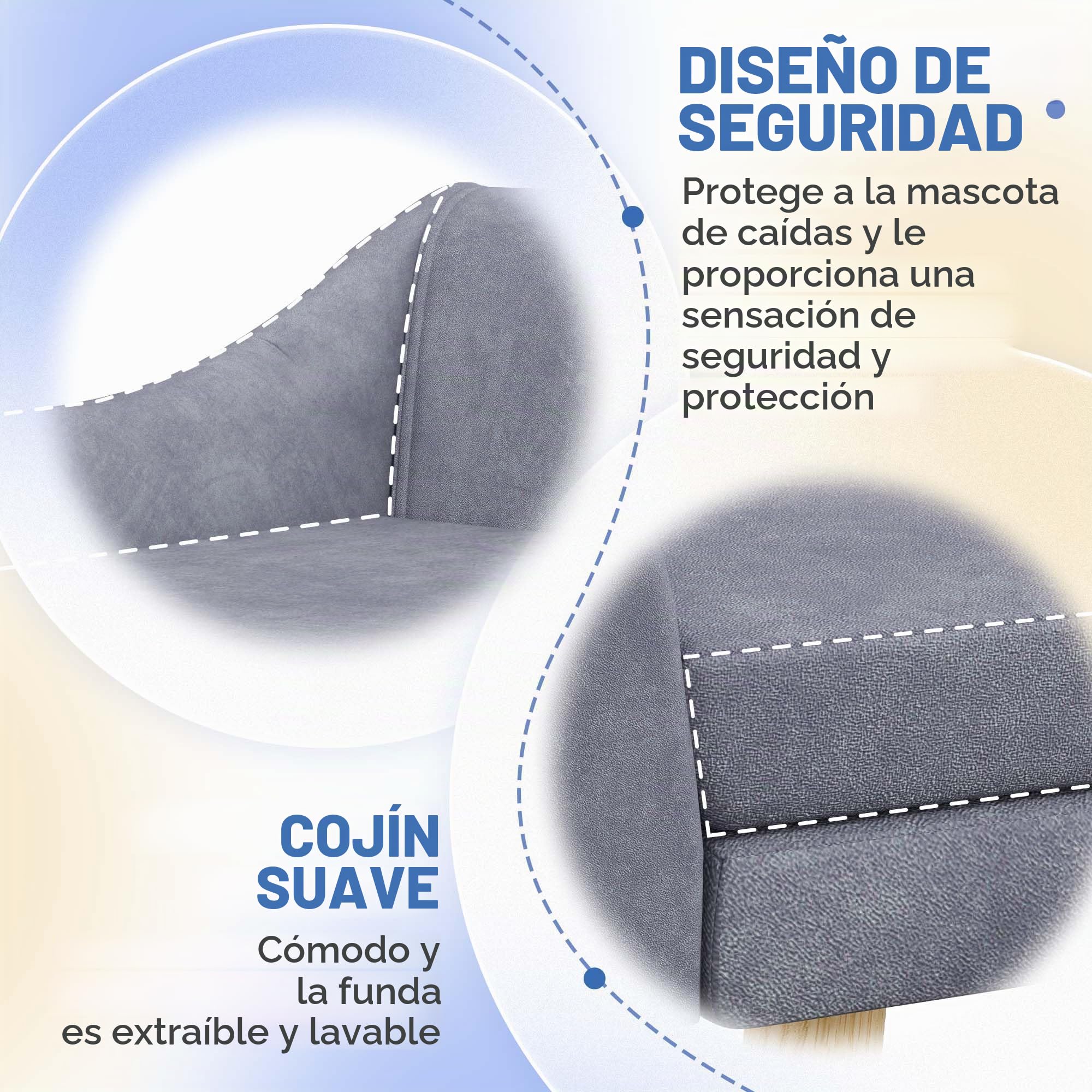 PawHut Sofá para Perros Grandes con Respaldo Gris 102x58.5x42.5 cm | Sofá para gatos, sofá para perros con patas de madera, sofá para mascotas con cojín, terciopelo.