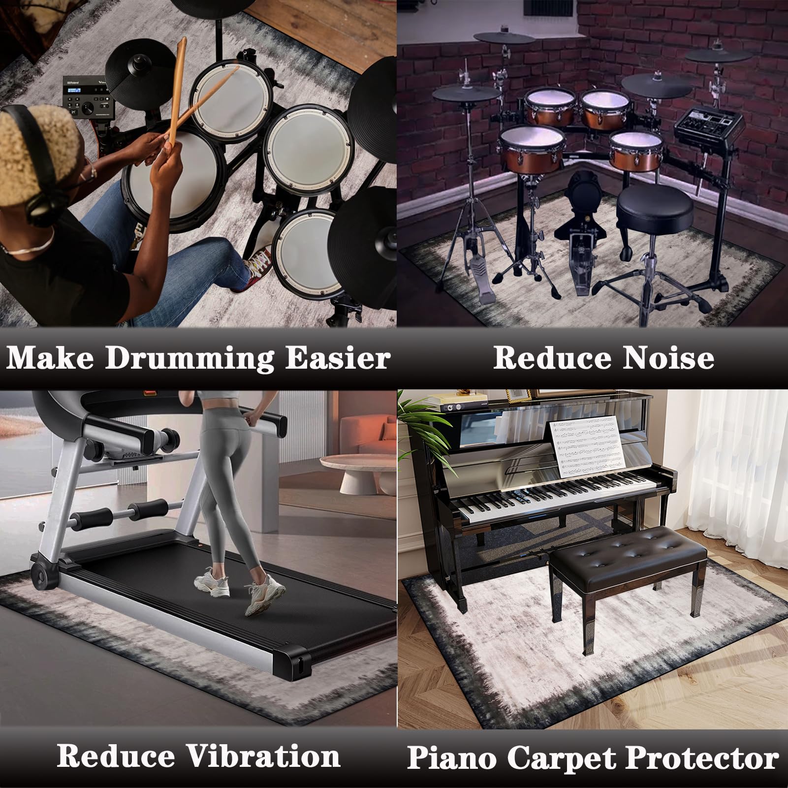 Drum Teppich Schlagzeug Teppich Schallschutz Teppich Quadratische Schallschutzmatte rutschfeste Trommel Teppiche Schallschutzdecke Für Bass Drum Snare, 200 x 160 cm Schlagzeugteppich, Drum Matte