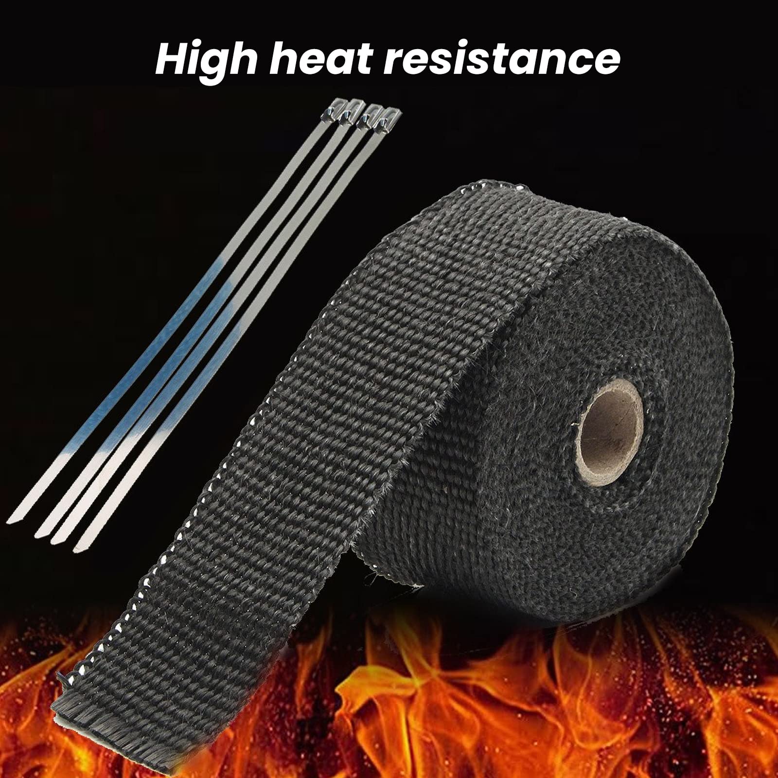 Benda Termica Moto KOSHIFU Benda Termica per Scarico Moto 15m x 5cm Nastro Termico Isolante per Marmitte in Fibra di Vetro con 4 Fascette Acciaio Inox per Tubi di Scarico per Auto e Moto