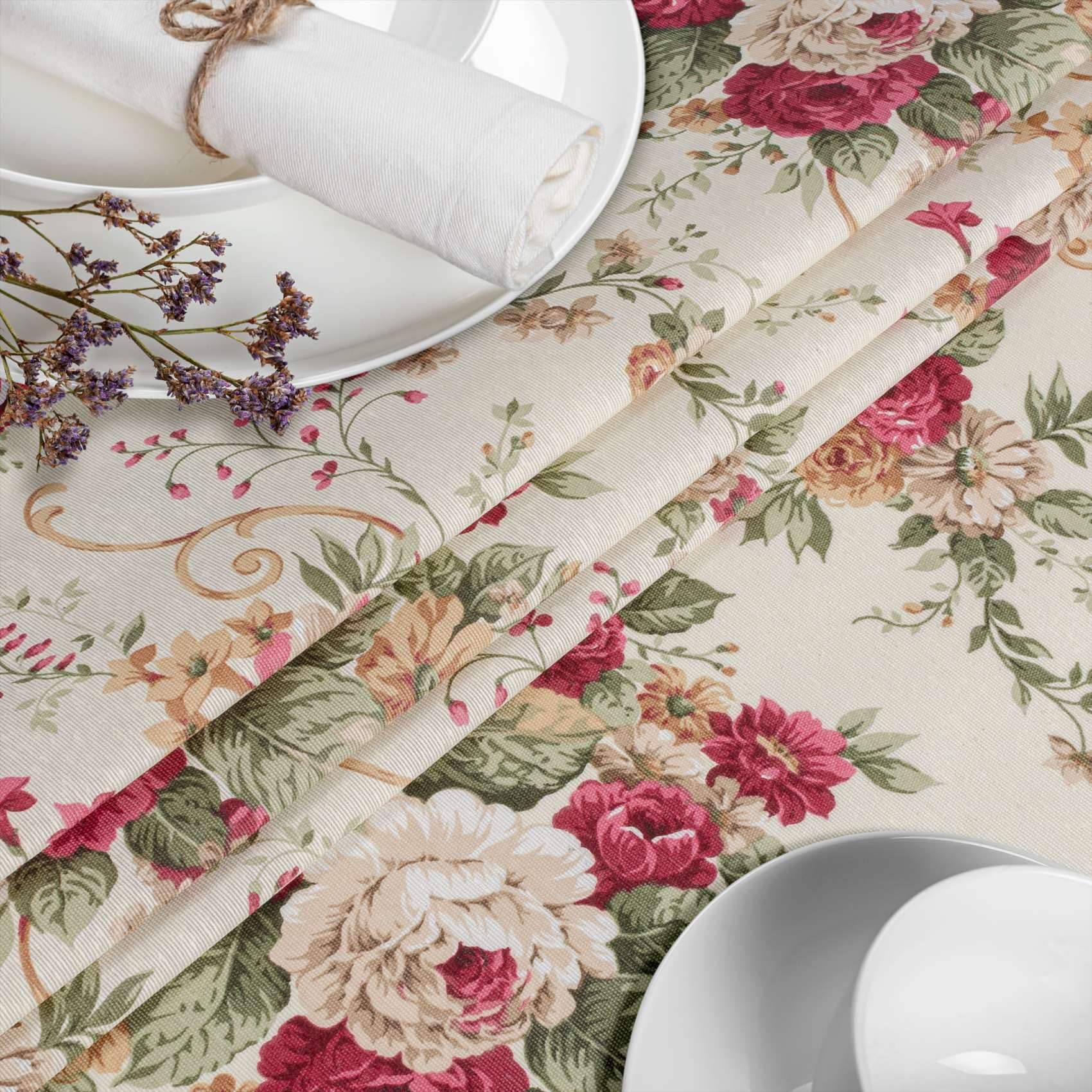 Mantel de tela textil lavable, mantel de algodón, poliéster, rosas, 280 x 140 cm, para interior y exterior