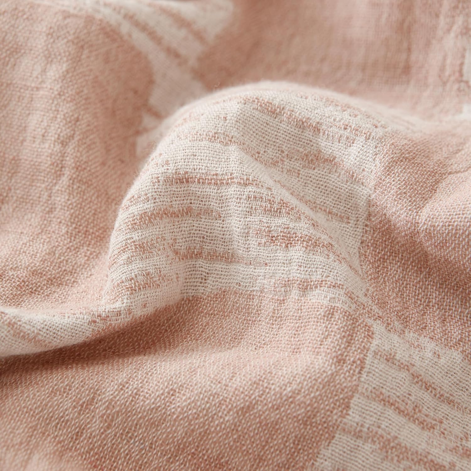 SUSYBAO Pink Plaid Duvet Cover Queen Cotton Linen 3 Pcs Set 1 Double Yarn Textured Duvet Cover with Zipper Ties 2 Pillow Shams Stylish Hemmed Design Peach Pink Checkered Jacqaurd Bedding Set Soft