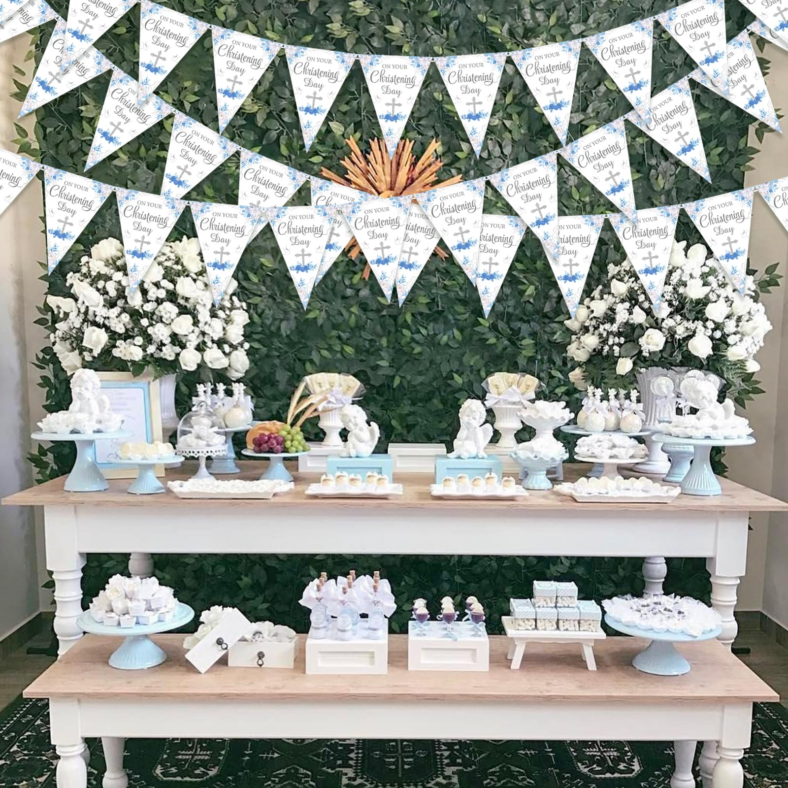 Decorazioni Battesimo Per Bambina Rosa E Oro – Set 3 Striscioni Con 36 Bandierine, Perfette Per Prima Comunione - 2
