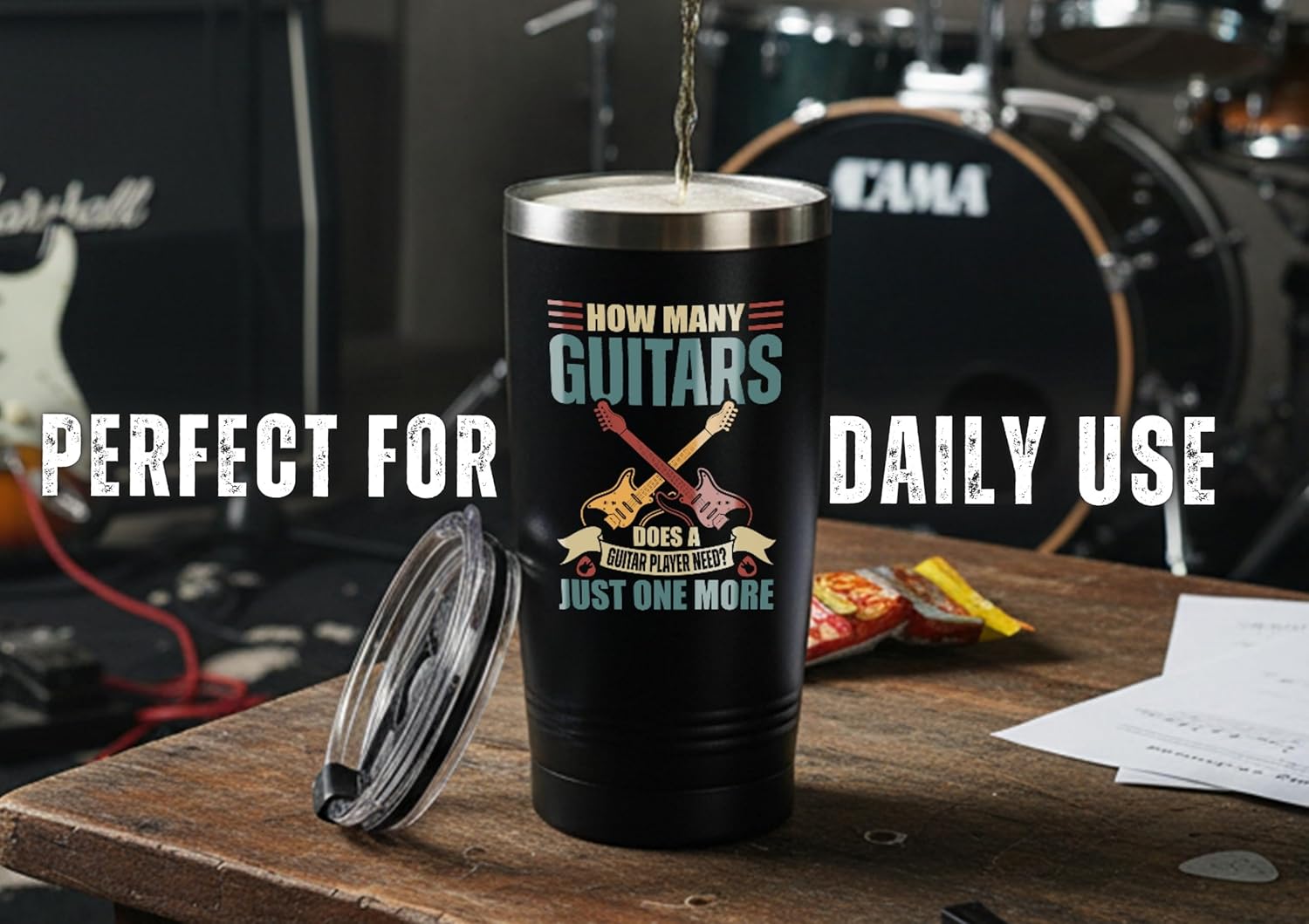 Onebttl Guitar Gifts For Men, Guitarist Music Lover Musical Gift for Musician, 20 oz Stainless Steel Insulated Tumbler with Straw, Lid, One More - Image 3