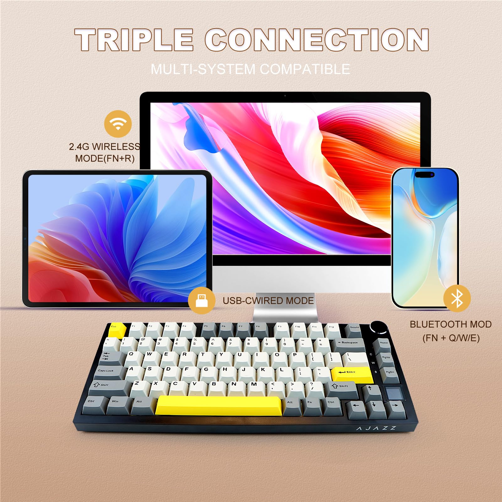 Amazon.com: AJAZZ AK820 Pro 75% Gaming Keyboard, Triple Mode