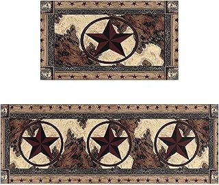 Faptoena Rustic Kitchen Rugs and Mats Sets of 2,Western Texas Star Kitchen Decoration Non-Slip Absorbent Kitchen Mat for S...