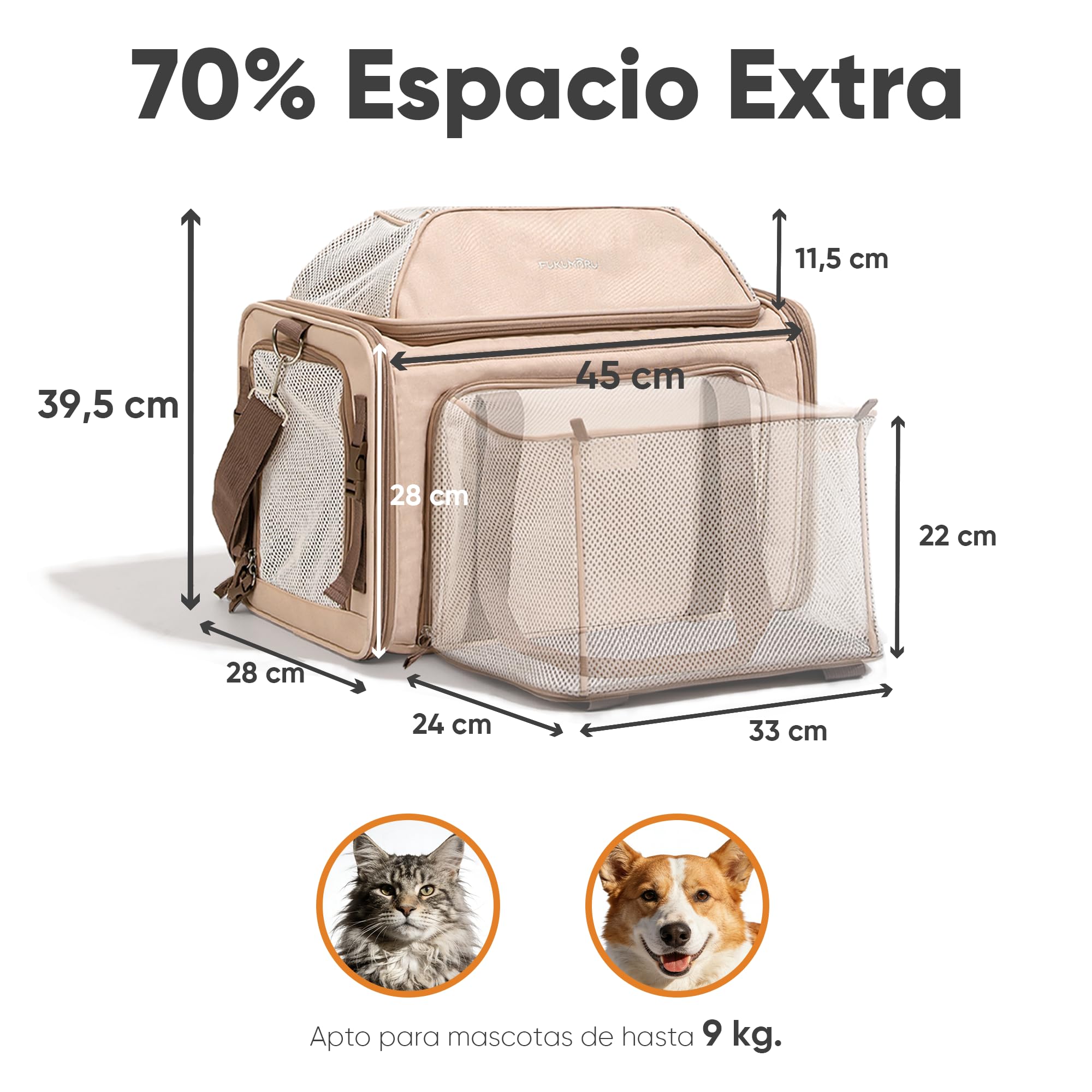 FUKUMARU Transportador expandible para Gatos, 46 x 30 x 28 cm, Suave transportador de Perros Aprobado por aerolíneas, transportador Duradero para Perros pequeños con Malla antiarañazos, Rosa