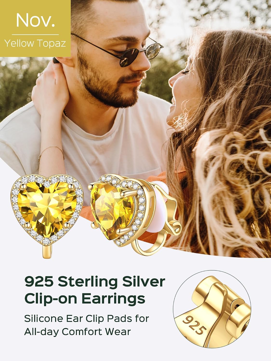 ChicSilver Clip On Earrings Women Hypoallergenic 925 Sterling Silver Birthstone Earrings for Women's Clip-on Earrings