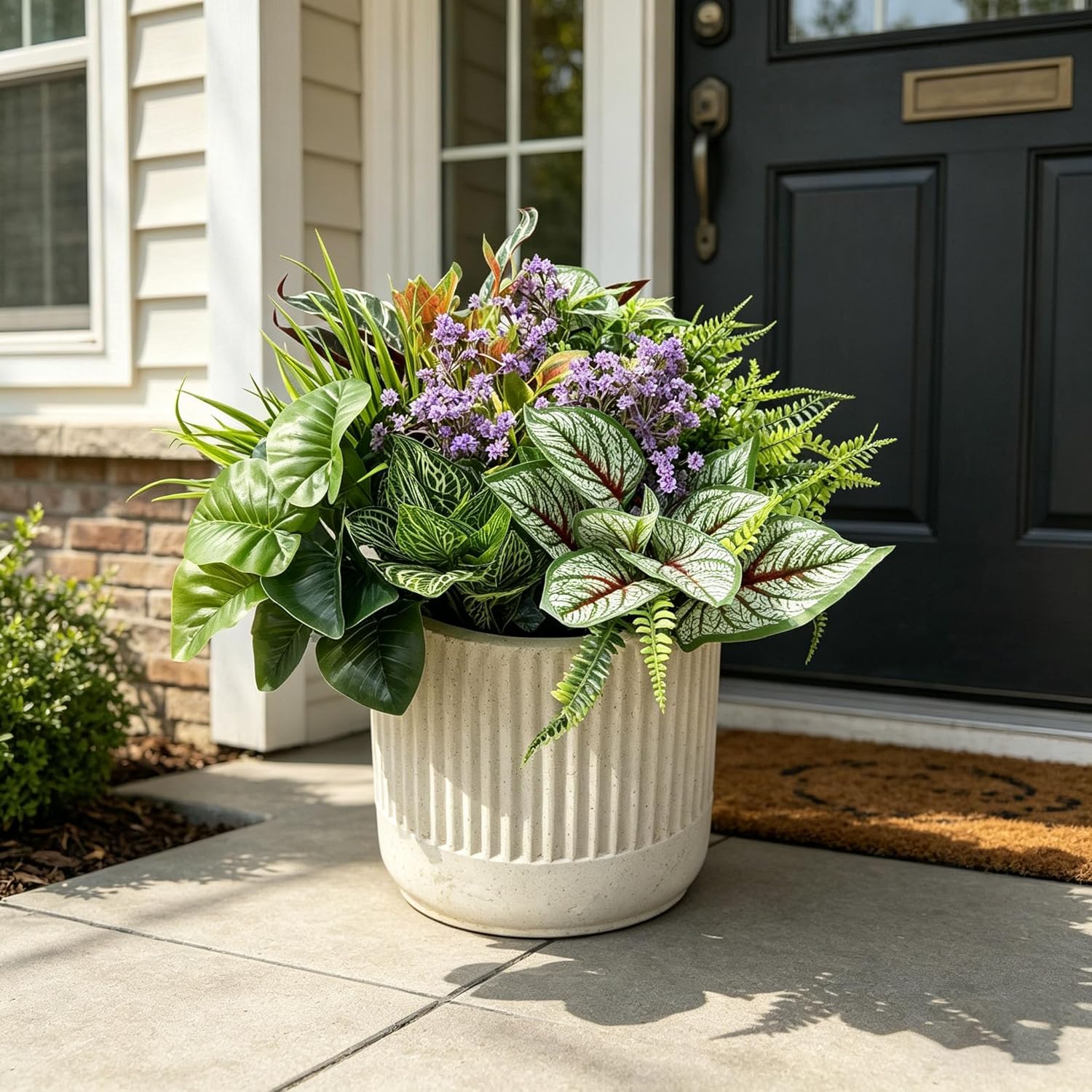 20Pcs Artificial Plants Outdoor Fake Plants Flowers UV Resistant Plastic Bushes Leaves Realistic Faux Greenery Grass Stems for Outside Front Porch Planters Garden Window Box Patio Decor