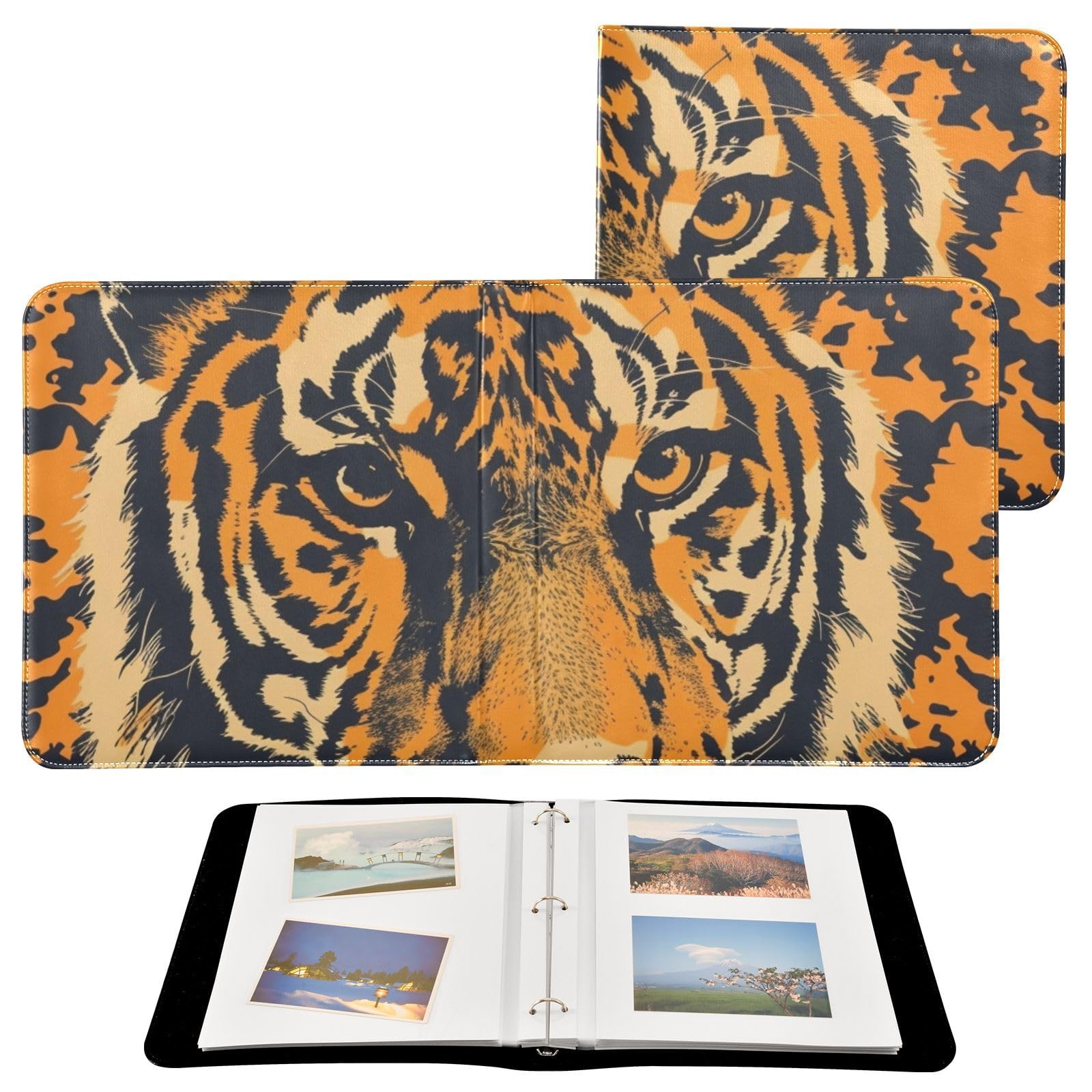 JIPONI Tiger Large Photo Album, DIY Leather Cover Scrapbook Albums for 4x6 5x7 6x8 Pictures, Self Adhesive Memory Book for Wedding, Baby, Family
