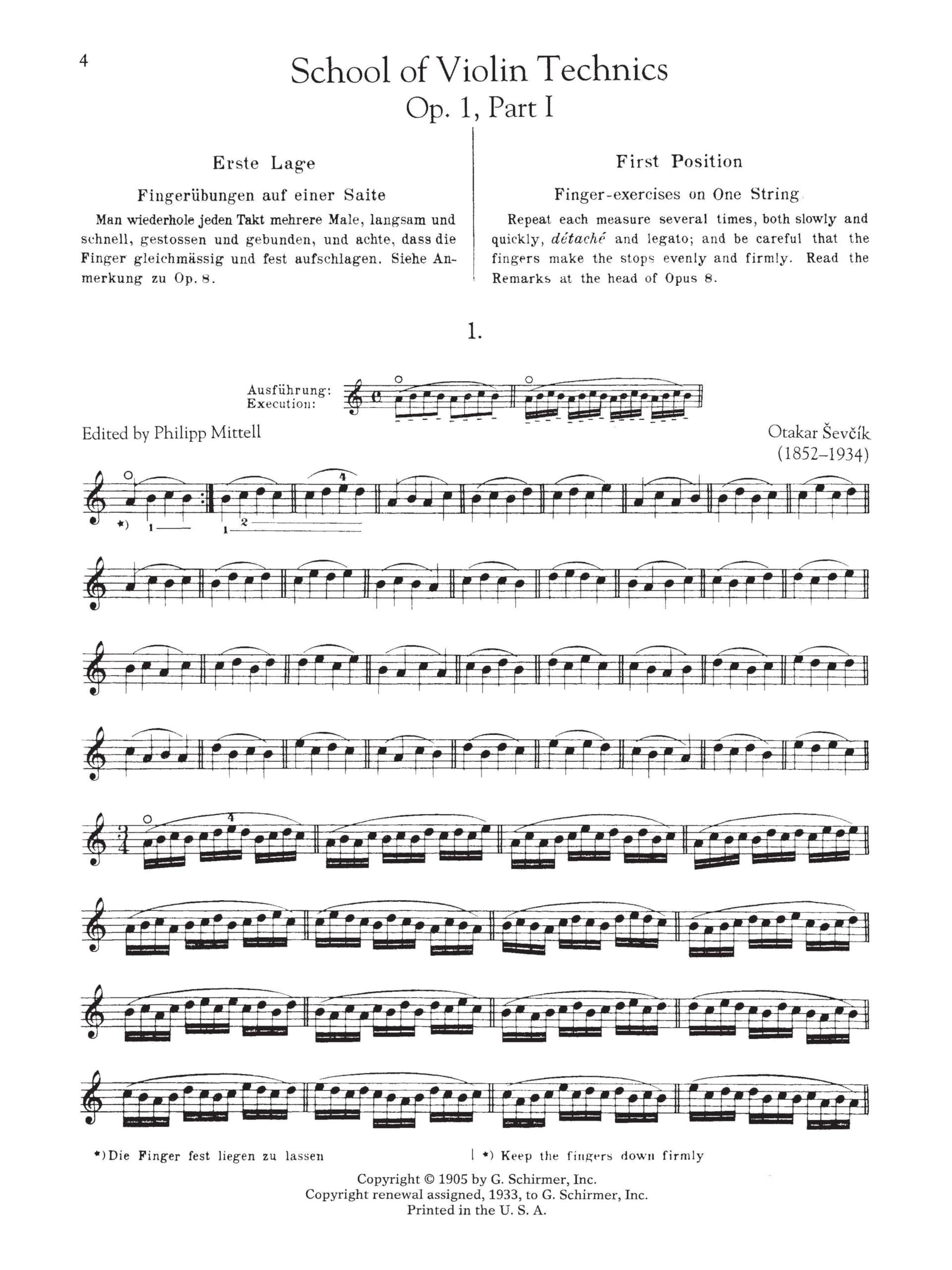 Otakar sevcik: the school of violin technics op.1 complete: Parts I-IV, Op. 1 (Schirmers Library of Musical Classics)