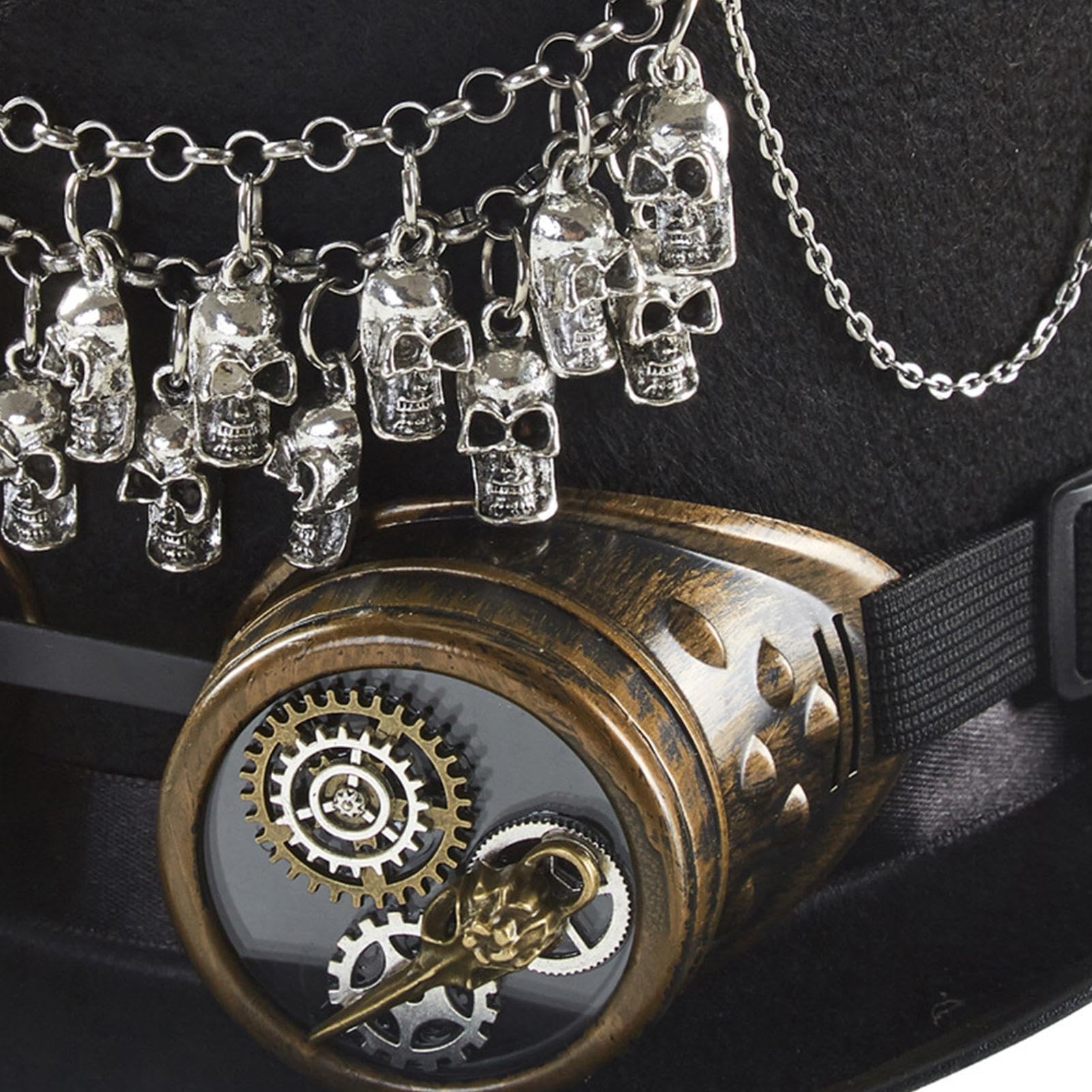 Cappello da cosplay steampunk teschio spettrale retrò con cinturino