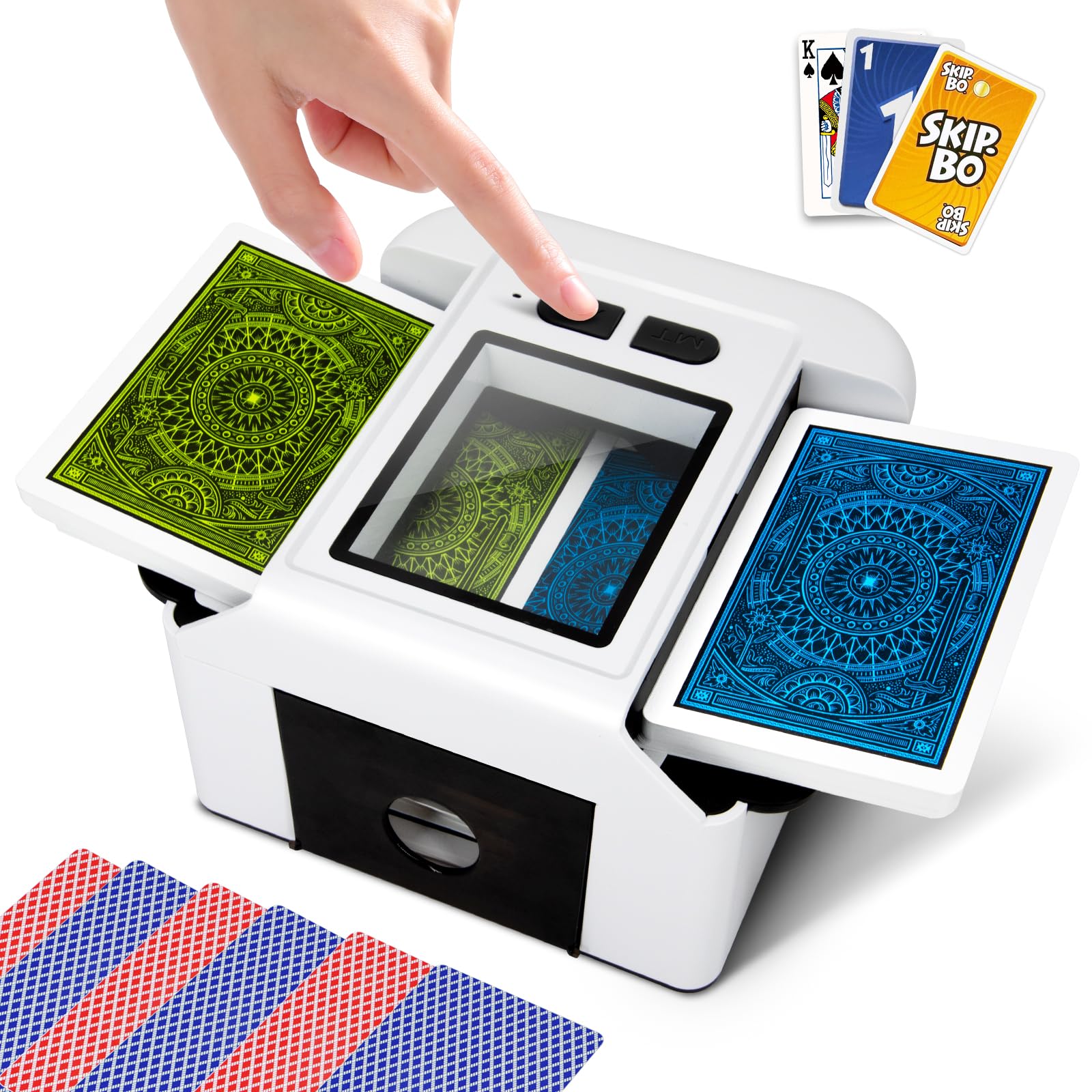 Ykall Automatic Card Shuffler  Effortlessly Shuffle 1-2 Decks, Fast, Quiet & Rechargeable Electric Poker & Card Shuffler with Auto/Manual Mode for Rummy, Blackjack, Phase 10, Skip-Bo & Party Games